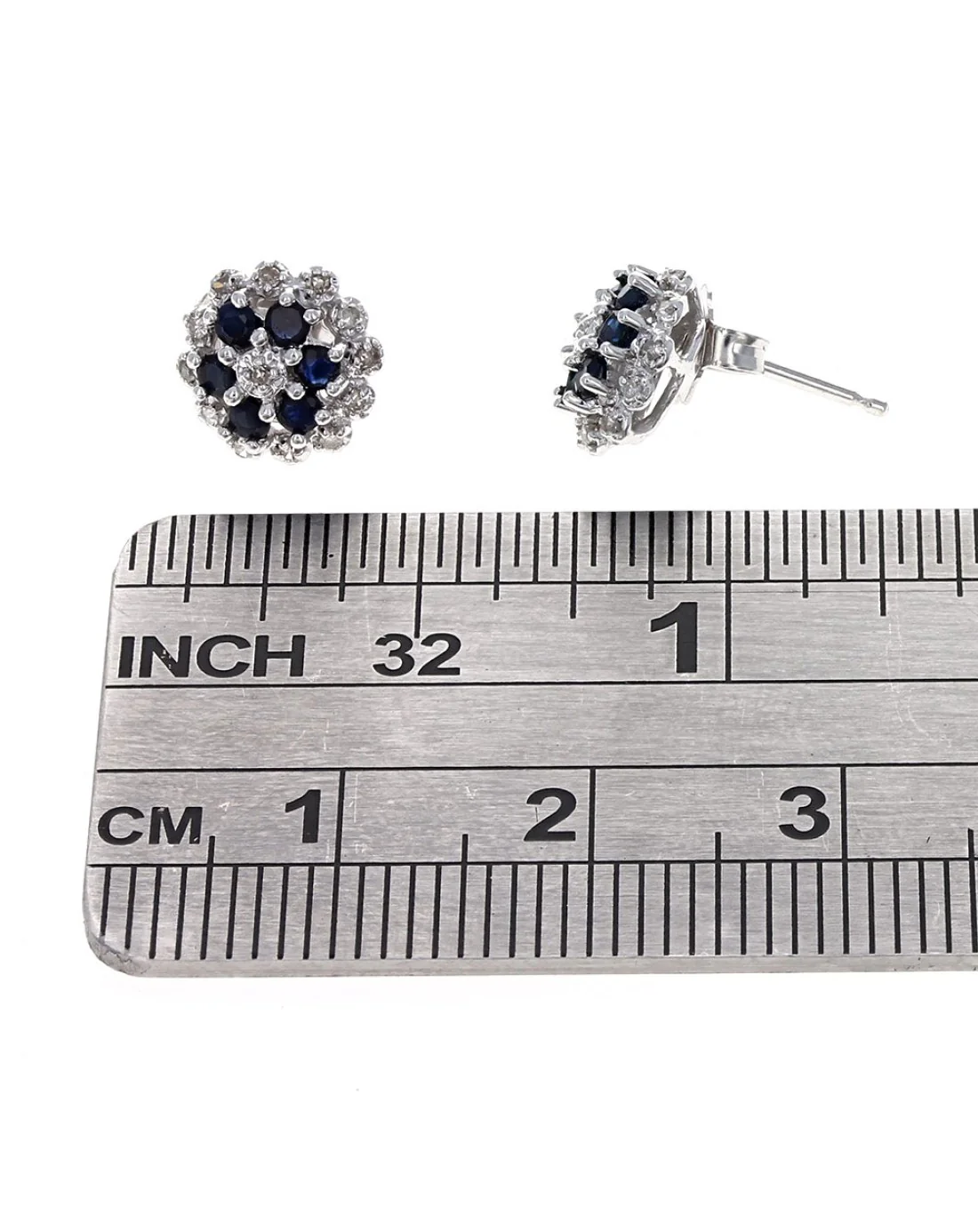 Sapphire and Diamond Halo Stud Earrings - Image 3