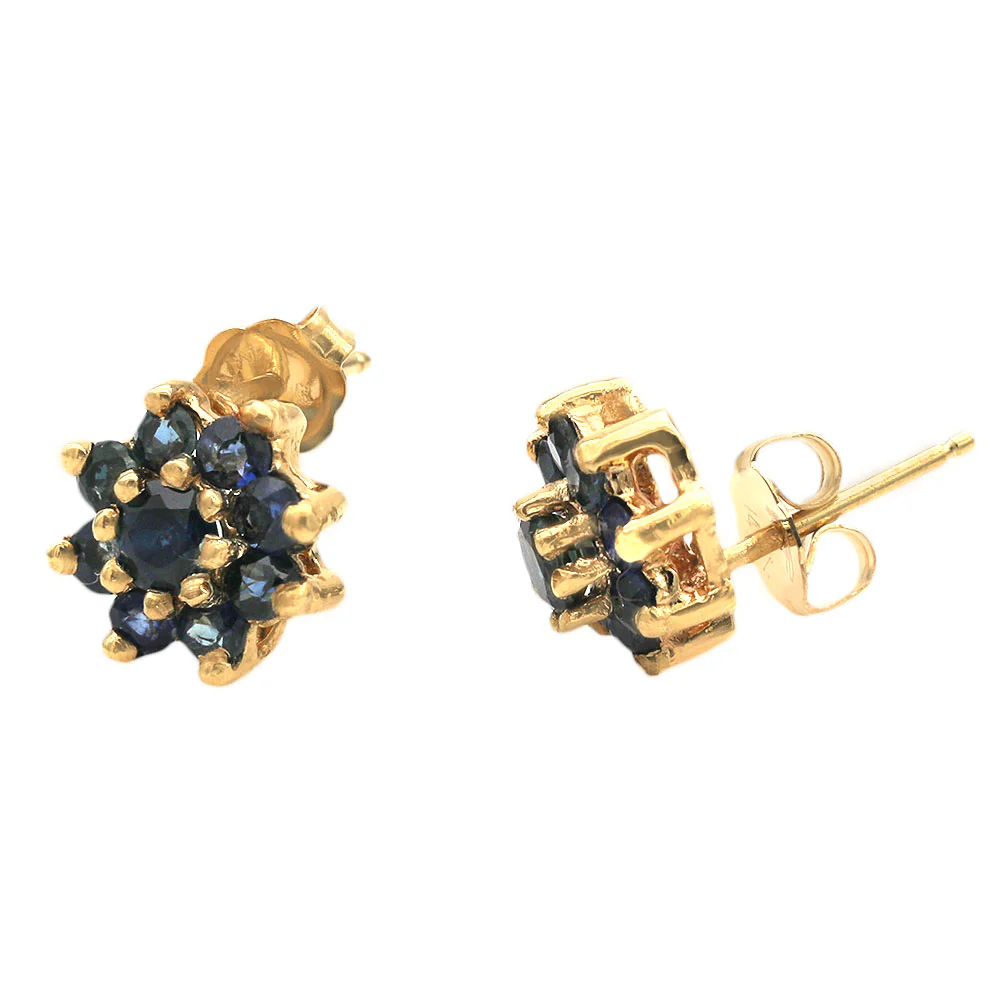 Sapphire Halo Stud Earrings in Yellow Gold - Image 2
