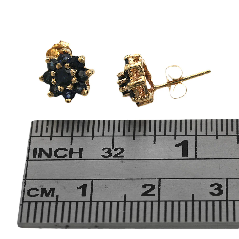 Sapphire Halo Stud Earrings in Yellow Gold - Image 3