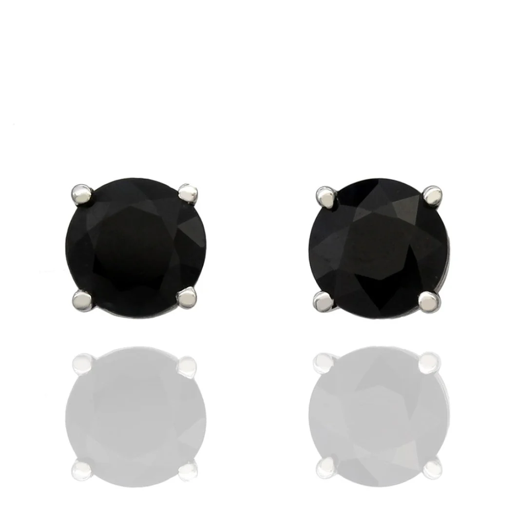 14K White Gold Black Sapphire Stud Earrings