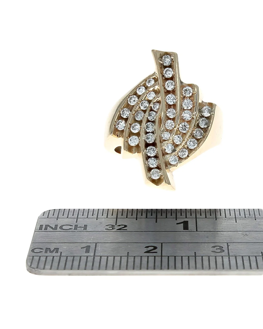 Six Row Diamond Bypass Ring in Yellow Gold - Image 3