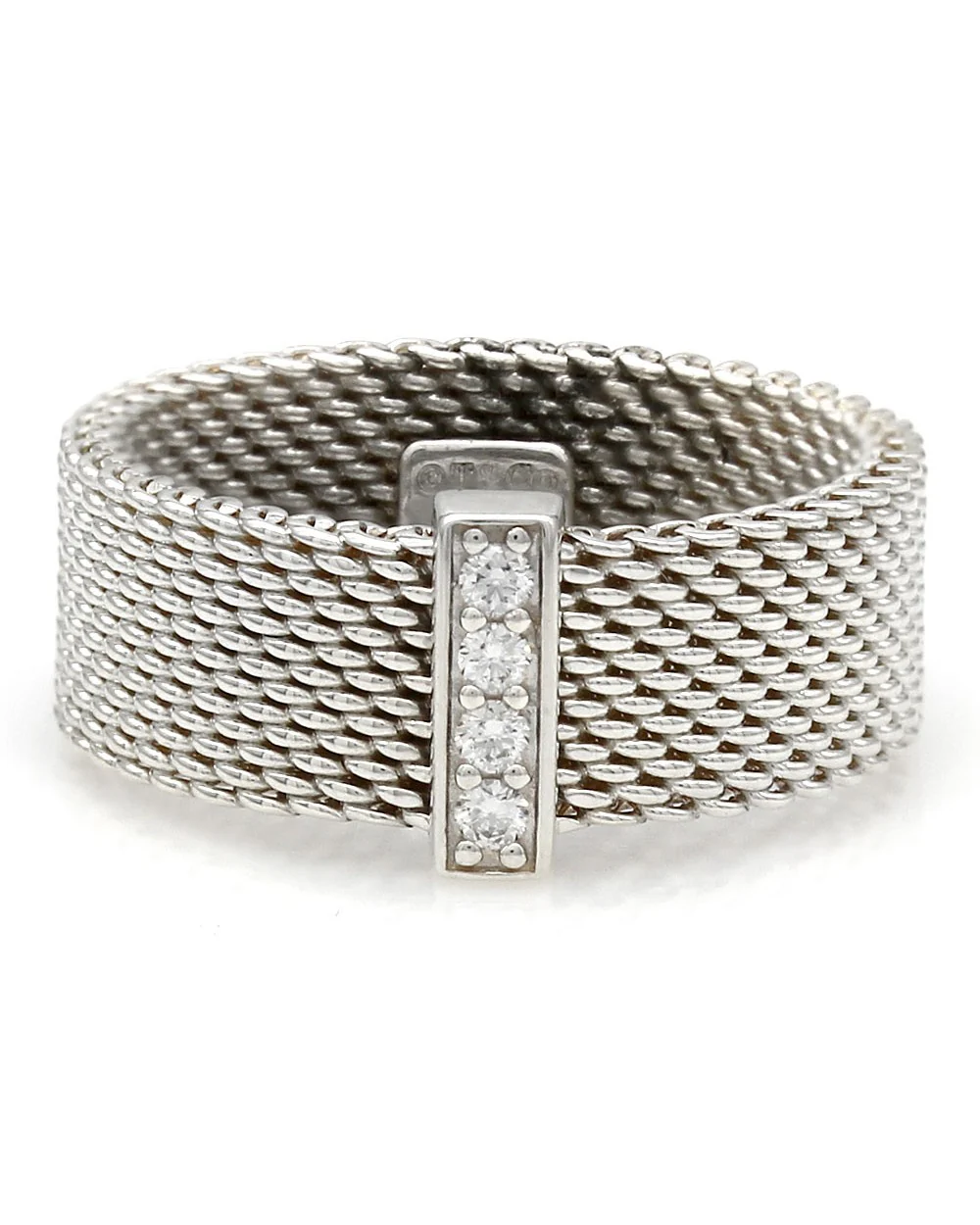 Sommerset Mesh Ring with Diamond Accents in Sterling Silver - Image 2