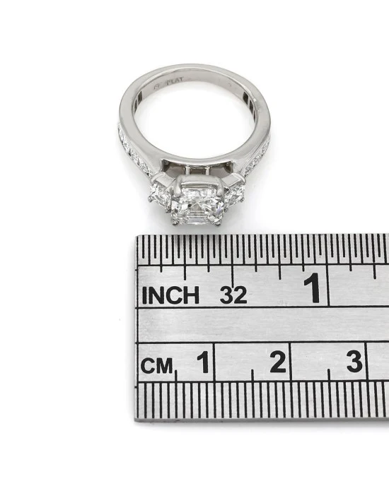 Square Emerald Diamond Three Stone Engagement Ring in Platinum - Image 3
