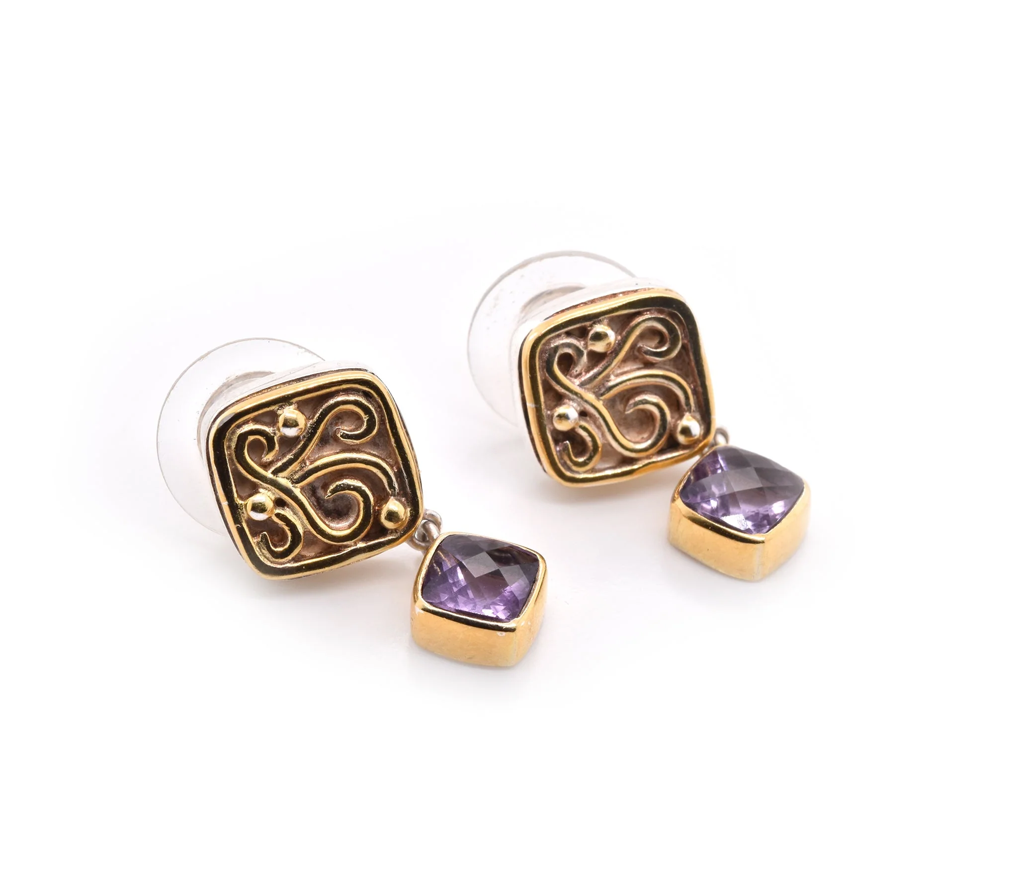 Sterling Silver and 18k Yellow Gold Amethyst Bracelet and Earring Set - Image 2