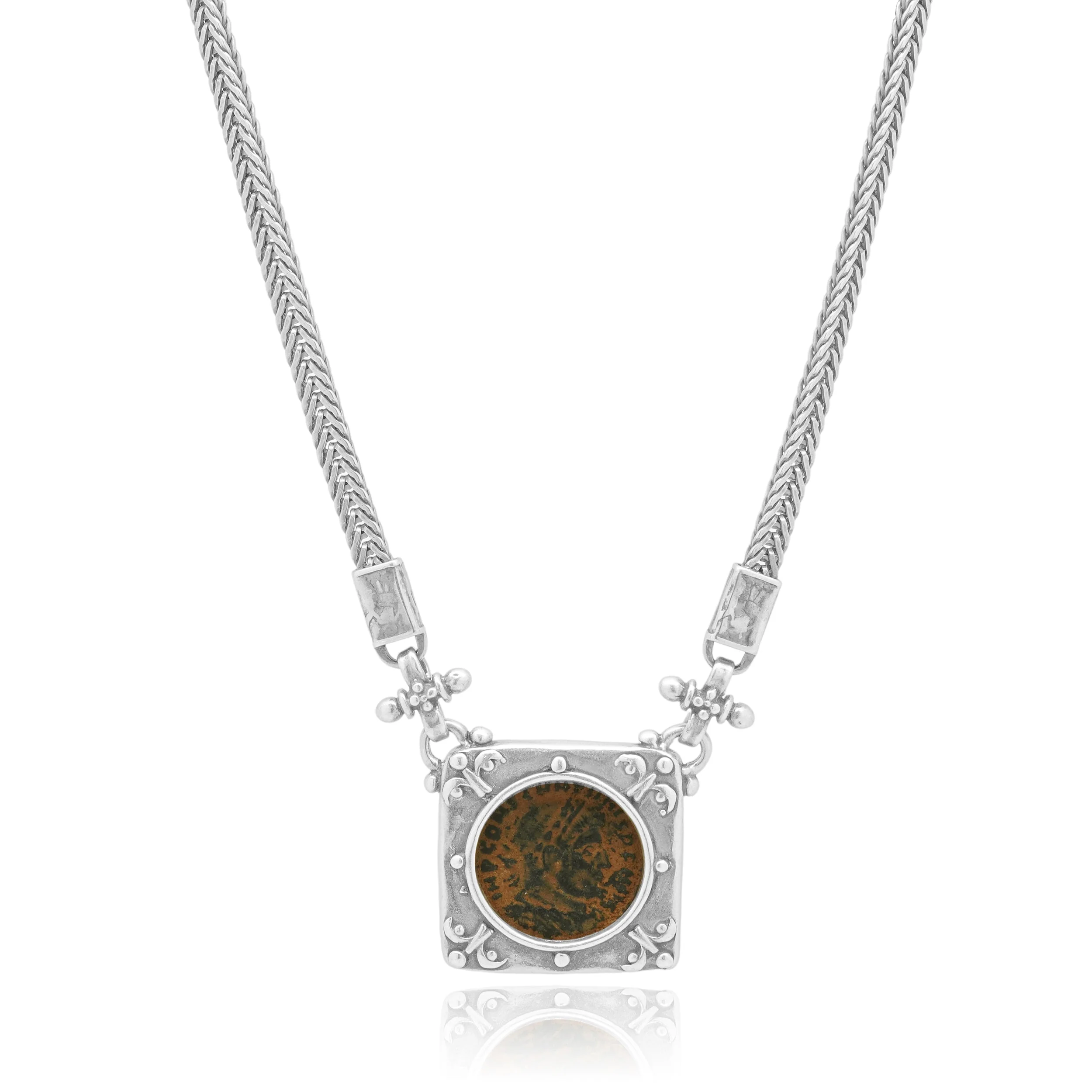 Sterling Silver and Bronze Roman Coin Pendant Necklace 18.0"