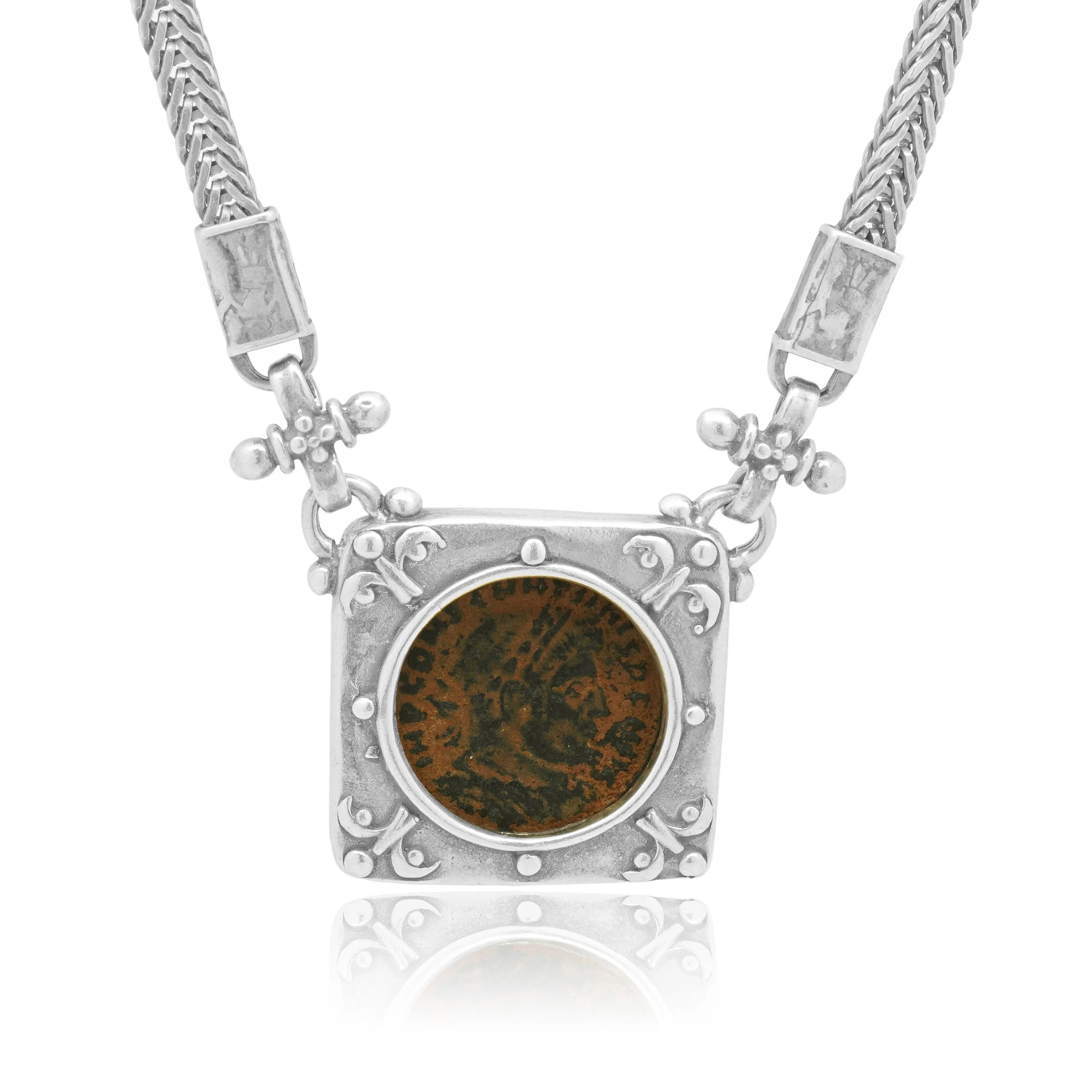 Sterling Silver and Bronze Roman Coin Pendant Necklace 18.0" - Image 2