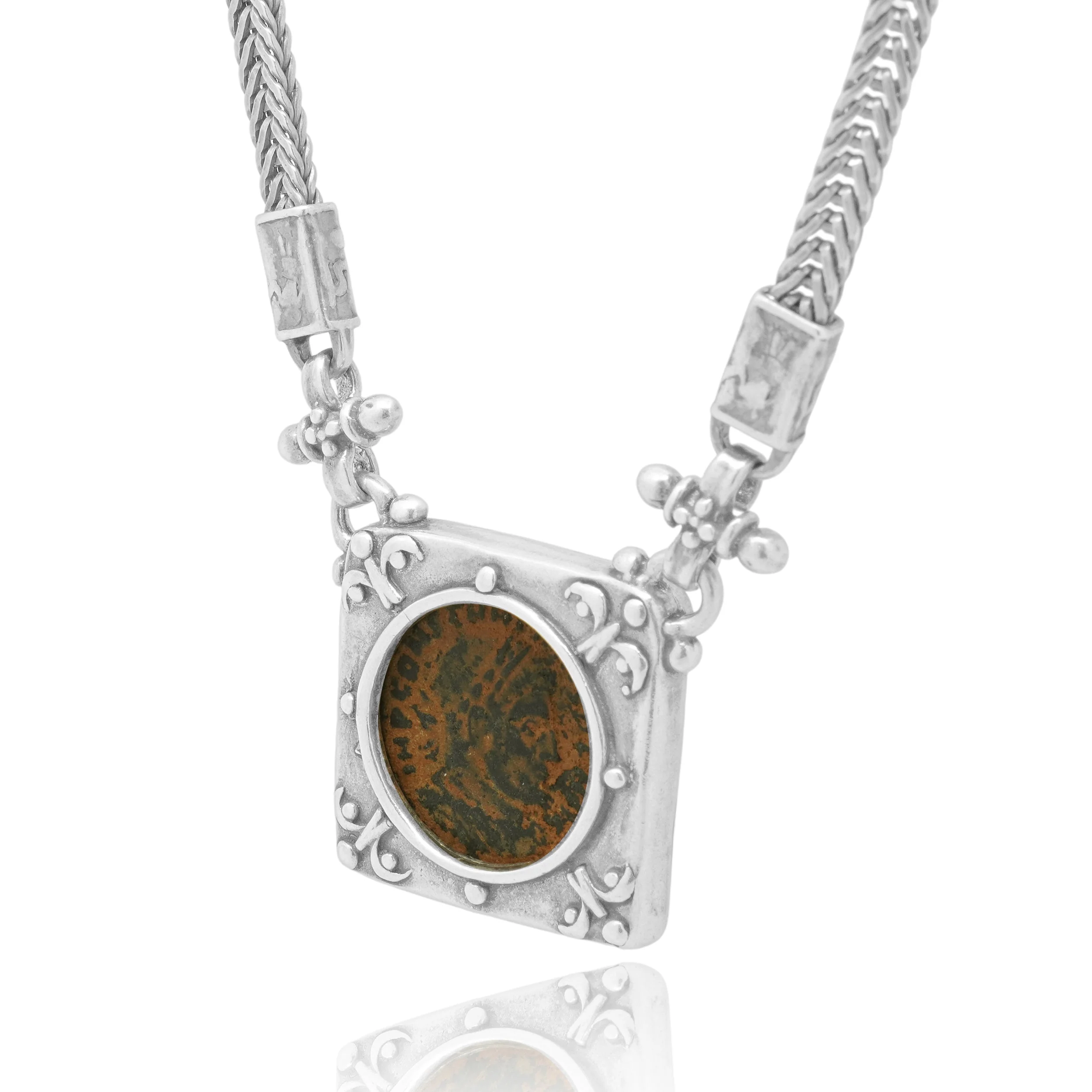 Sterling Silver and Bronze Roman Coin Pendant Necklace 18.0" - Image 3