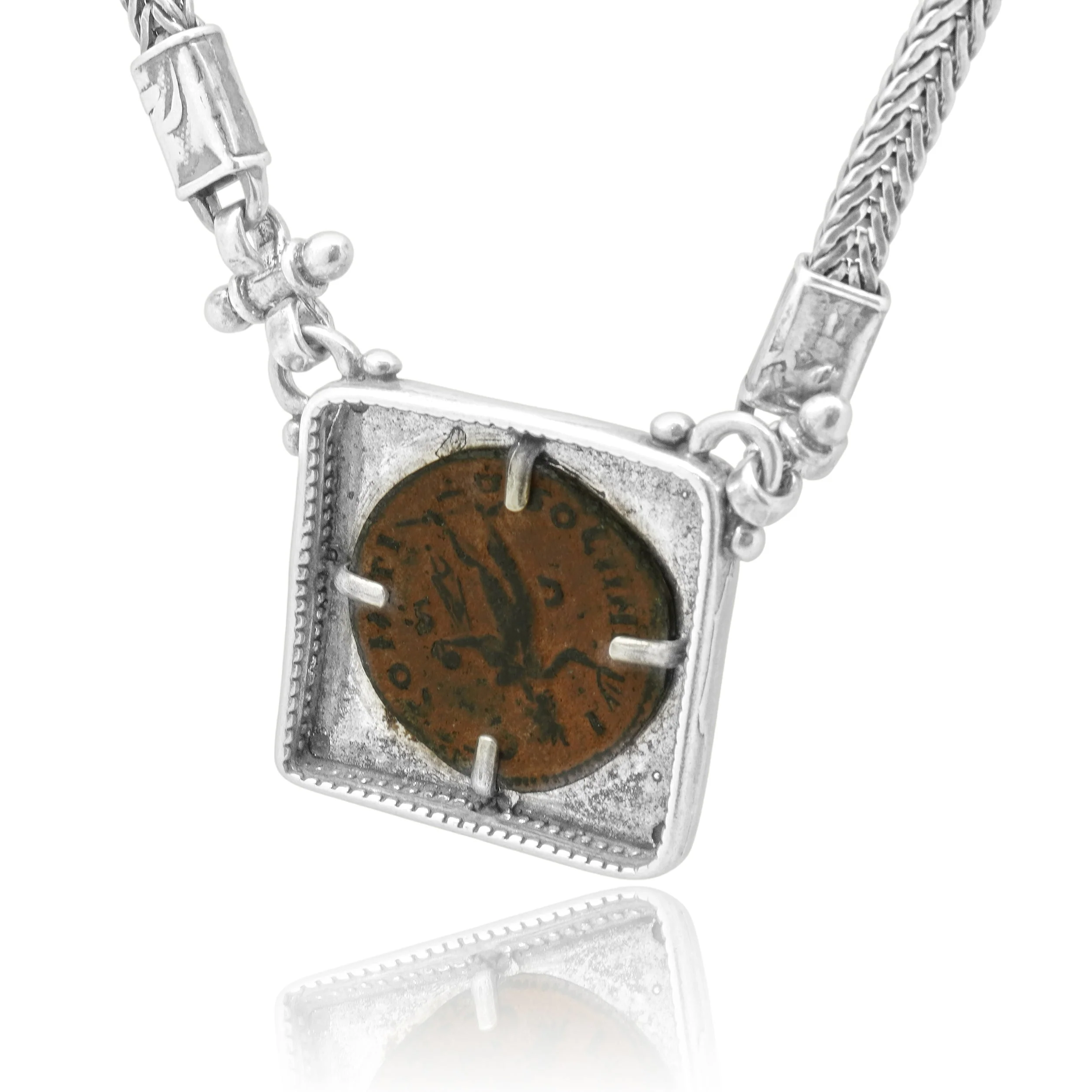 Sterling Silver and Bronze Roman Coin Pendant Necklace 18.0" - Image 4
