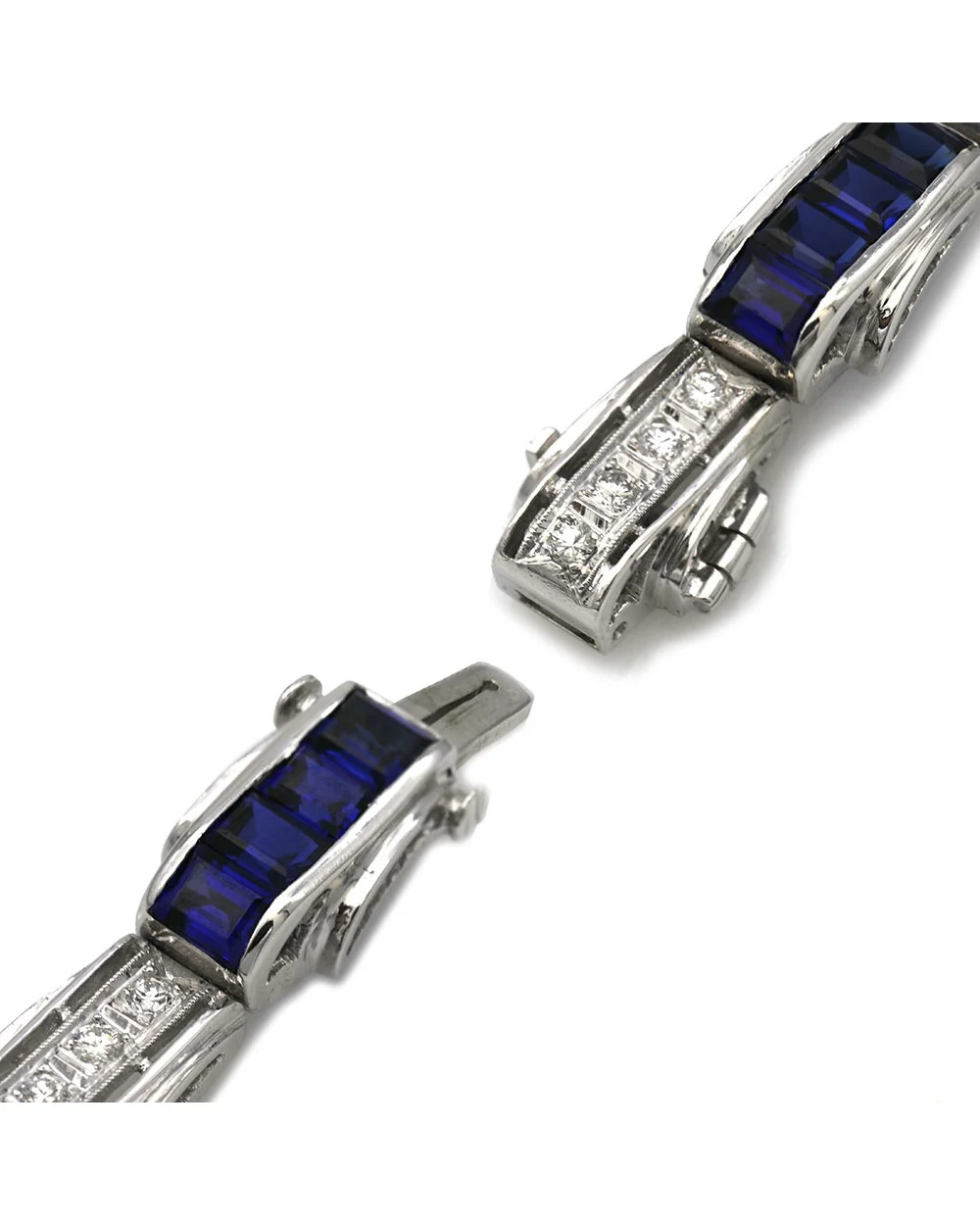 Synthetic Blue Sapphire and Diamond Curved Link Bracelet - Image 2