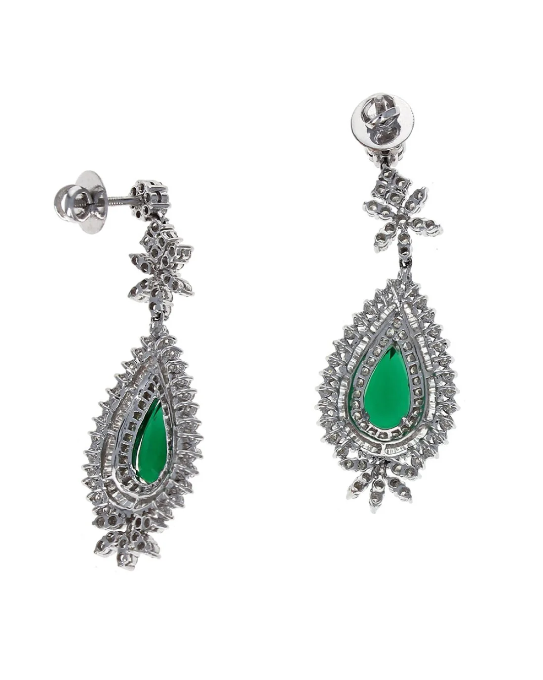 Synthetic Emerald and Diamond Floral Accent Dangle Earrings - Image 2