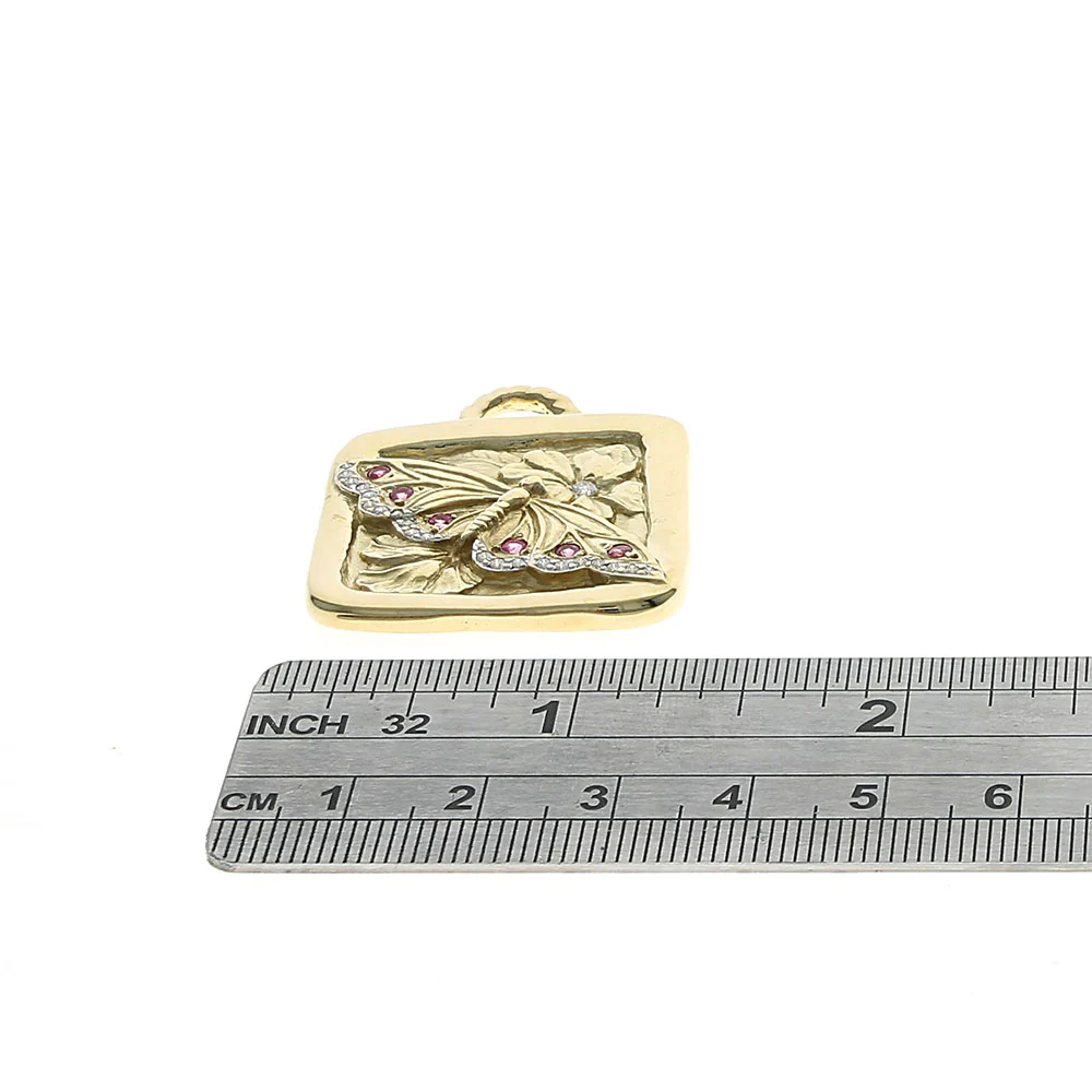 Synthetic Ruby and Diamond Butterfly Floral Pendant - Image 3
