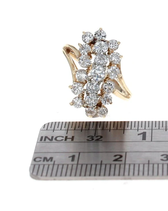 Three Row Diamond Cluster Ring in White and Yellow Gold - Image 3