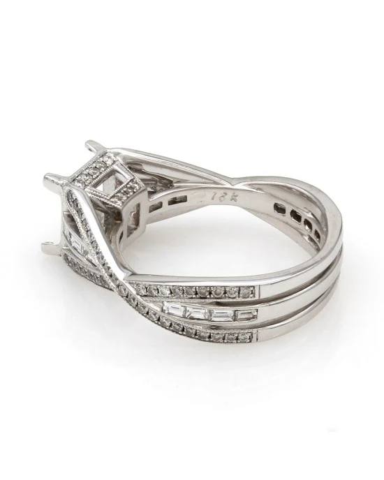 Three Row Diamond Crossover Mounting with Milgrain in 18k White Gold - Image 3