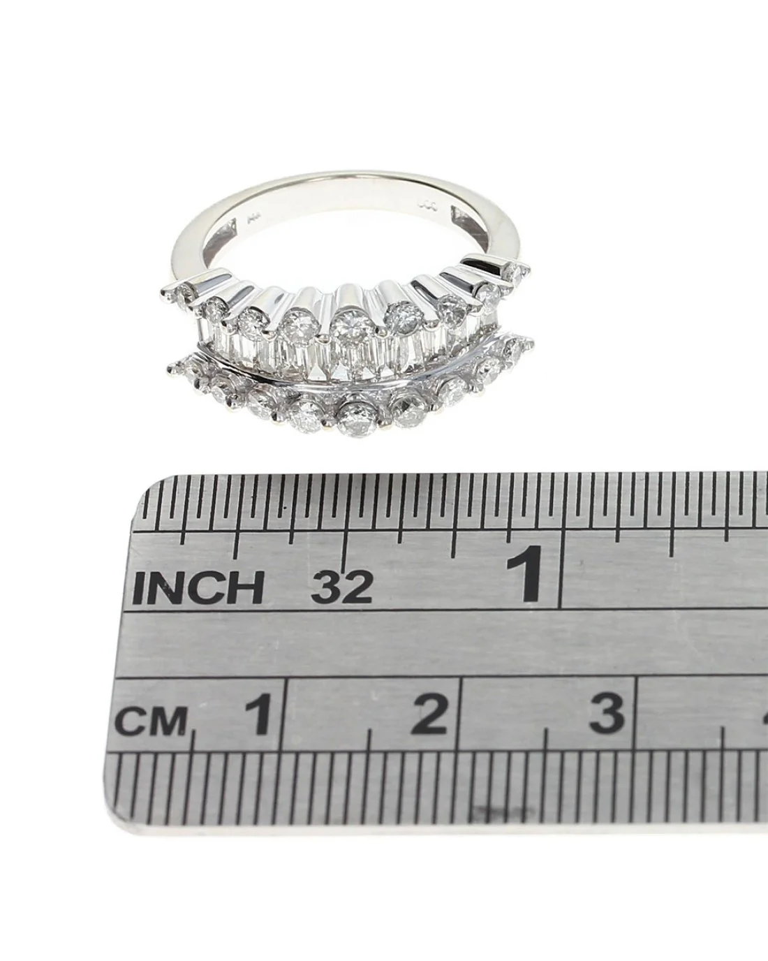 Three Row Round and Baguette Diamond Ring - Image 4