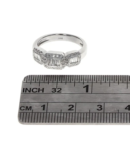 Three Station Square Halo Diamond Ring in White Gold - Image 3