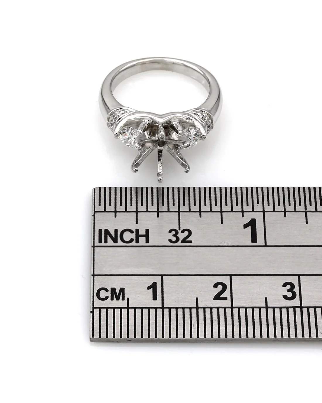 Three Stone, Round Diamond Accented Mounting in Platinum - Image 4