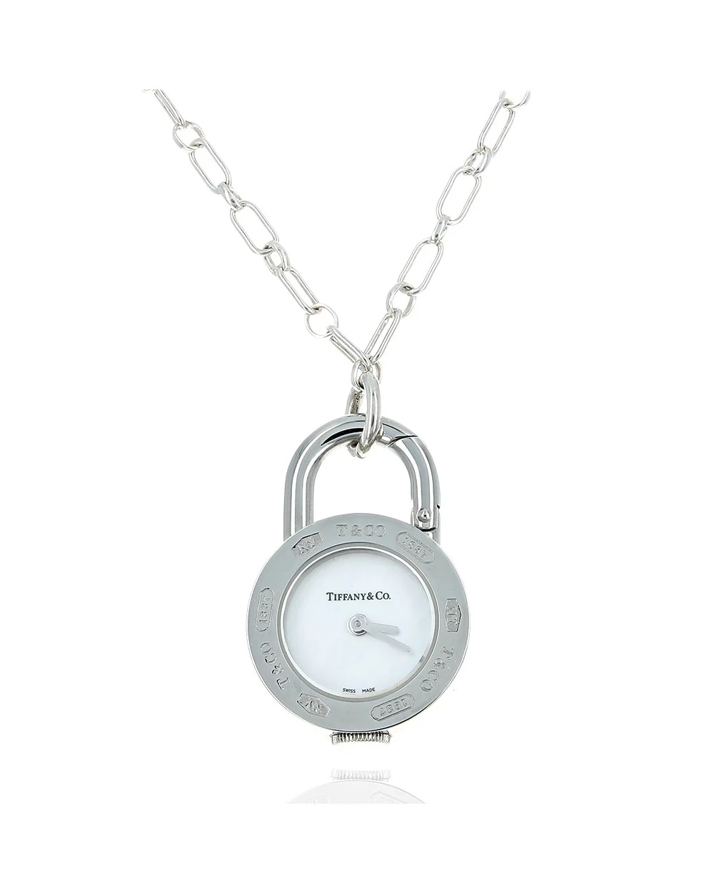 Tiffany 1837 Padlock Watch on Silver Chain Necklace