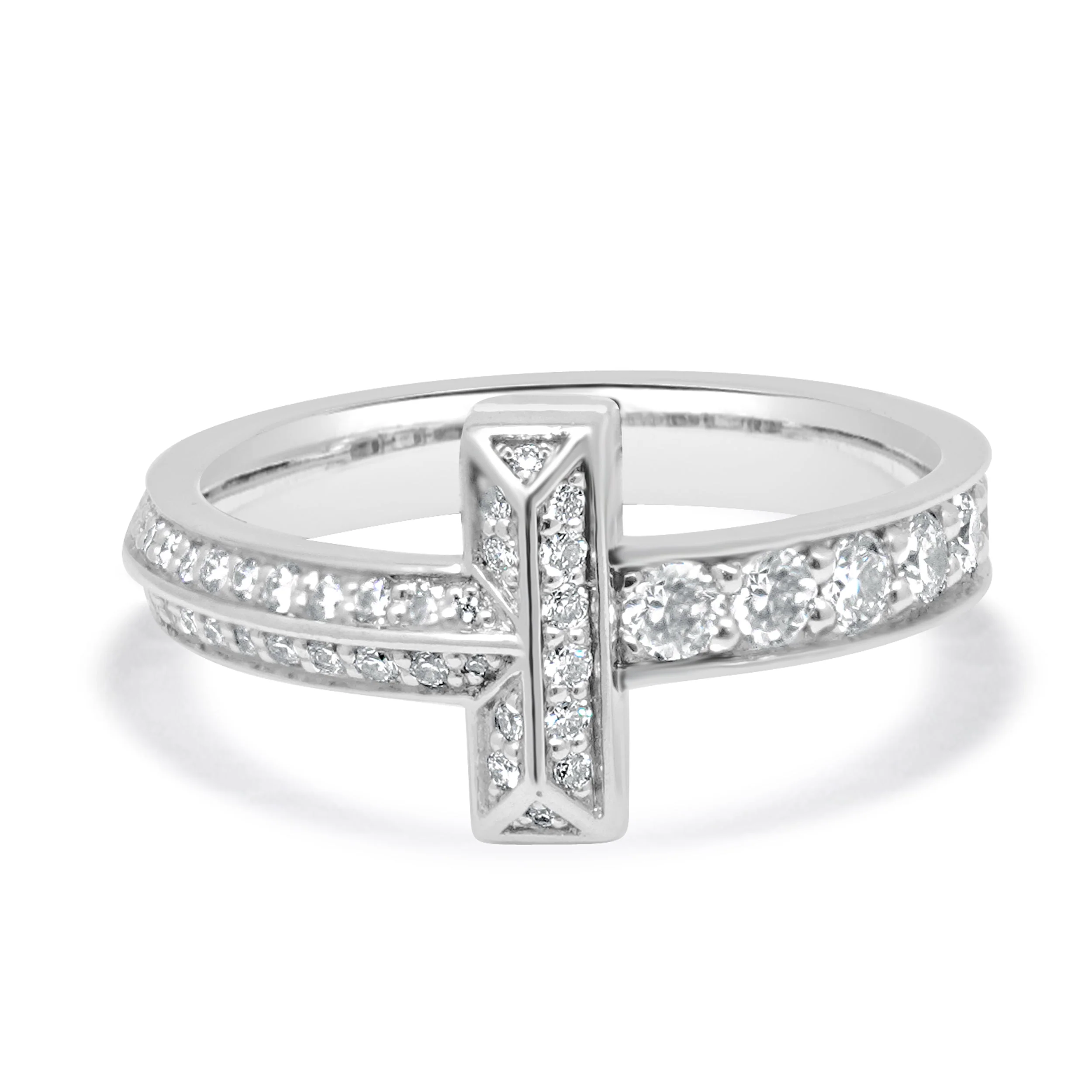 Tiffany & Co. 18 Karat White Gold Diamond T Ring