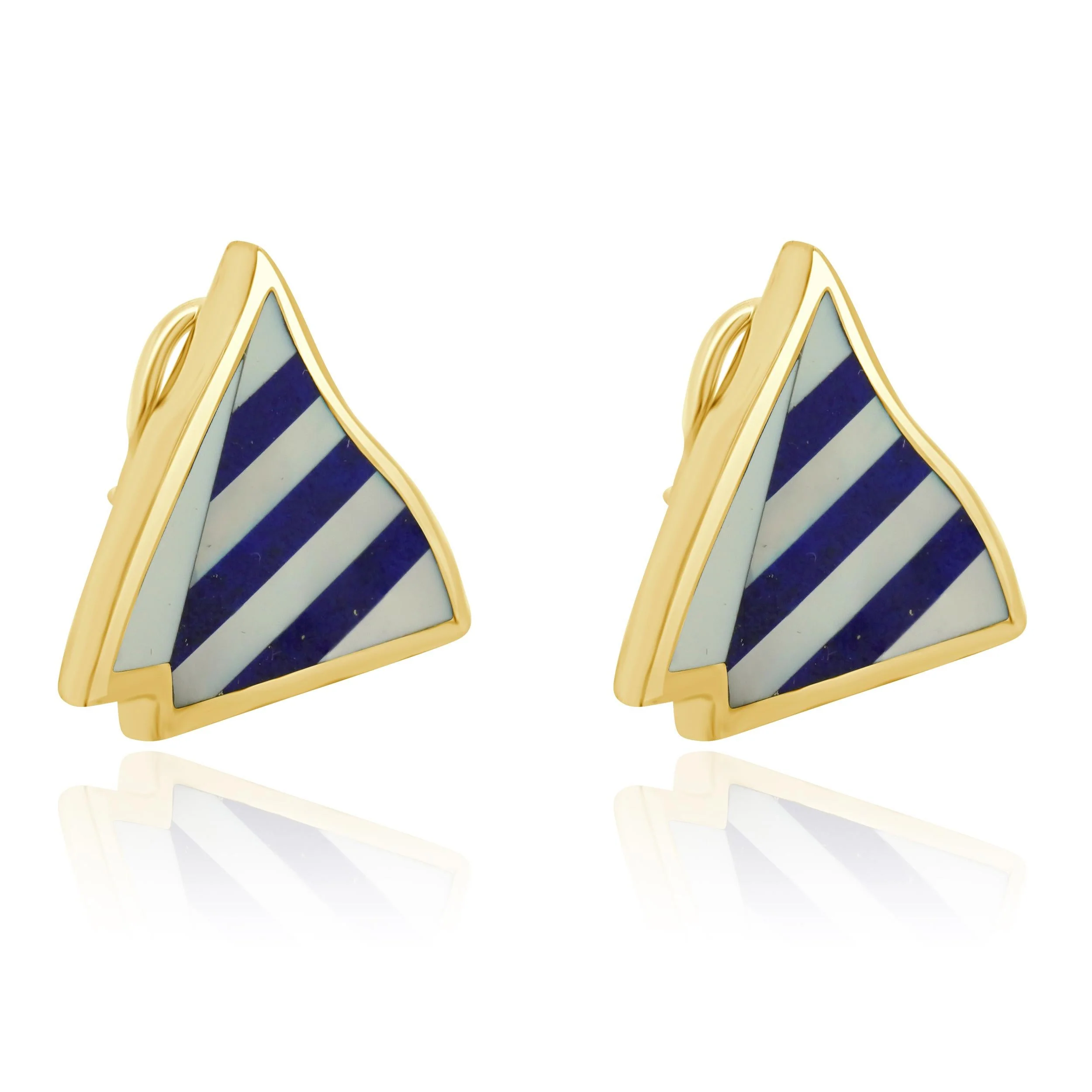 Tiffany & Co. 18 Karat Yellow Gold Lapis & Mother of Pearl Sailboat Earrings - Image 2