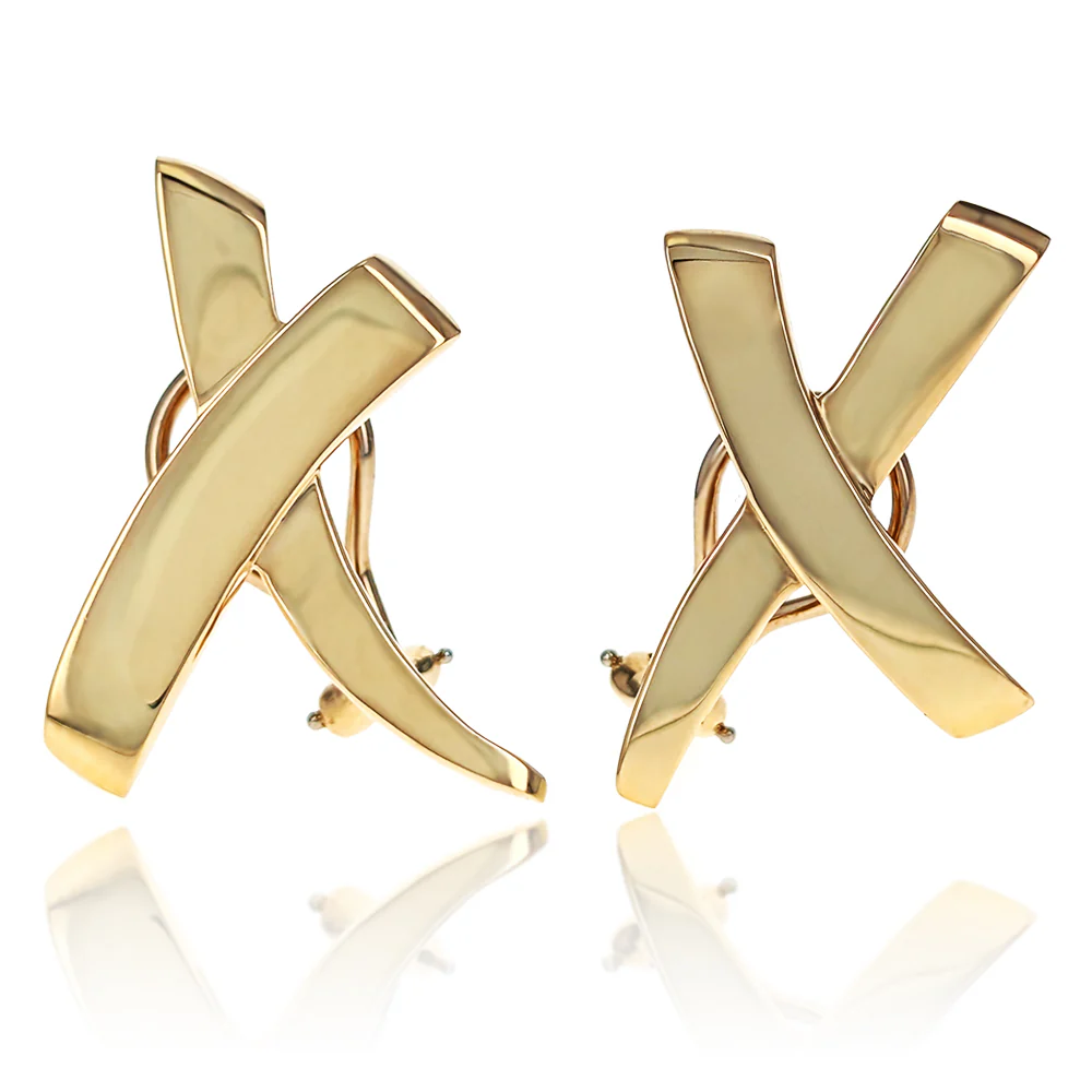 Tiffany & Co. Paloma Picasso 18K Yellow Gold X Kiss Earrings