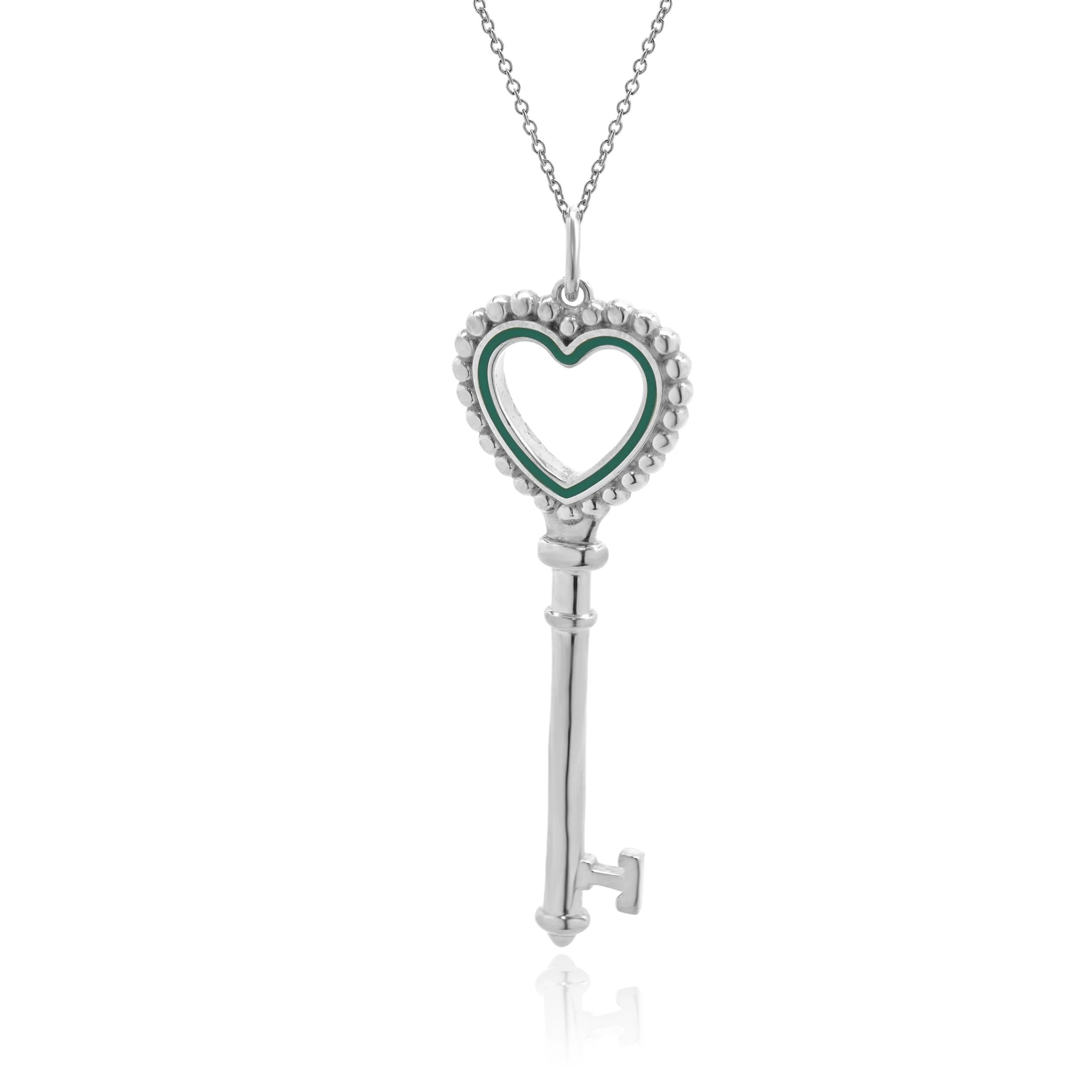 Tiffany & Co. Sterling Silver Enamel Beaded Heart Key Necklace - Image 2