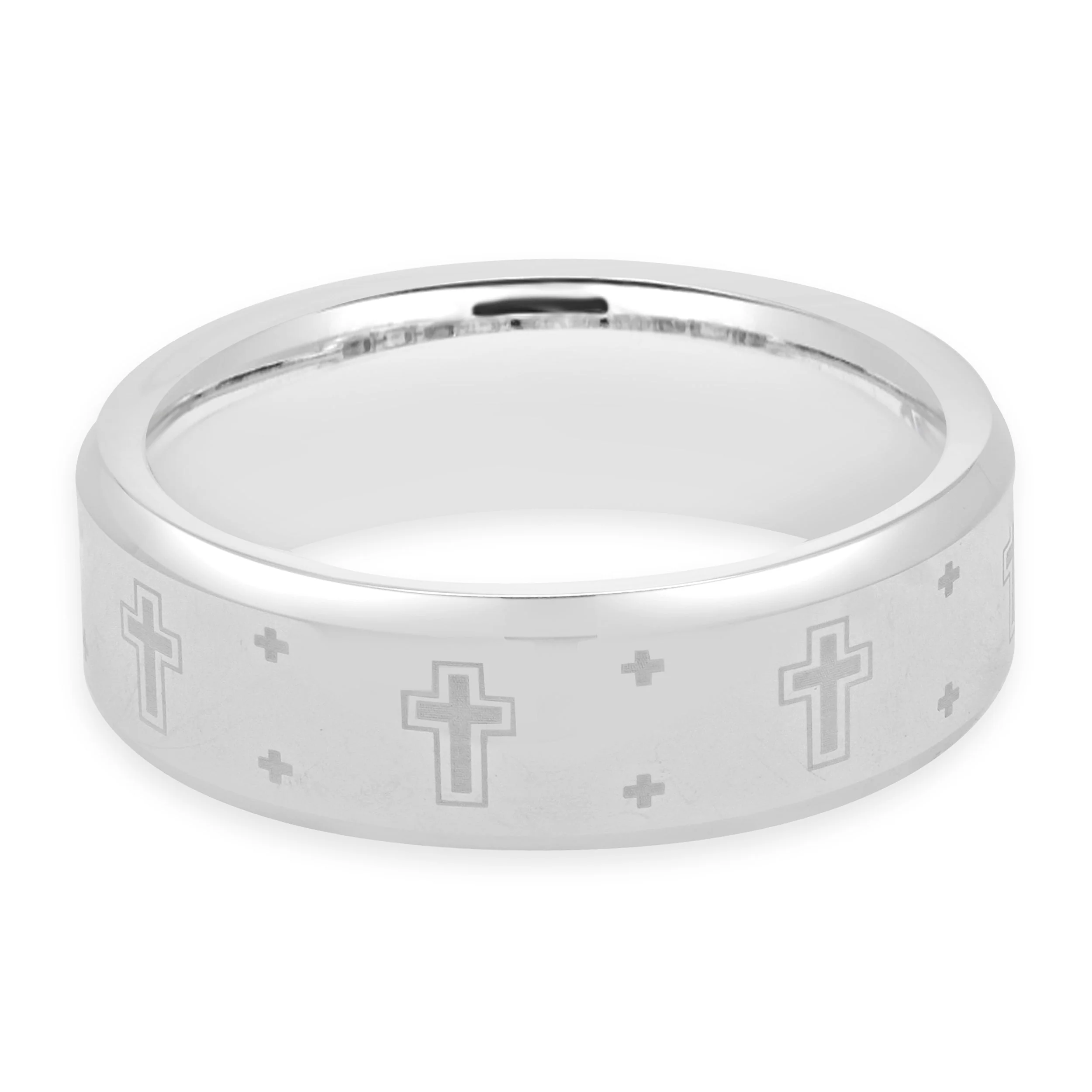 Titanium Beveled Ring w/Lasered Crosses