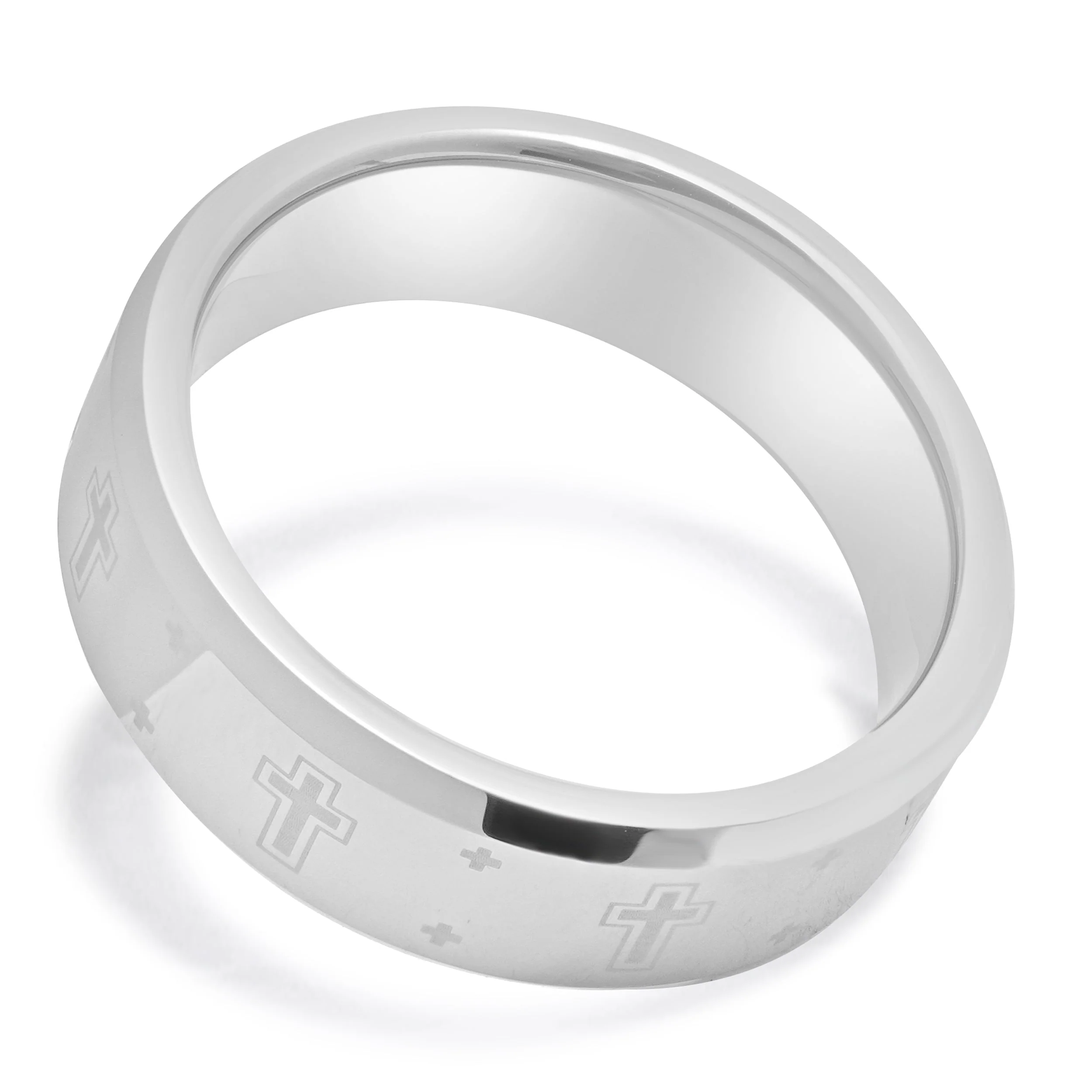 Titanium Beveled Ring w/Lasered Crosses - Image 2