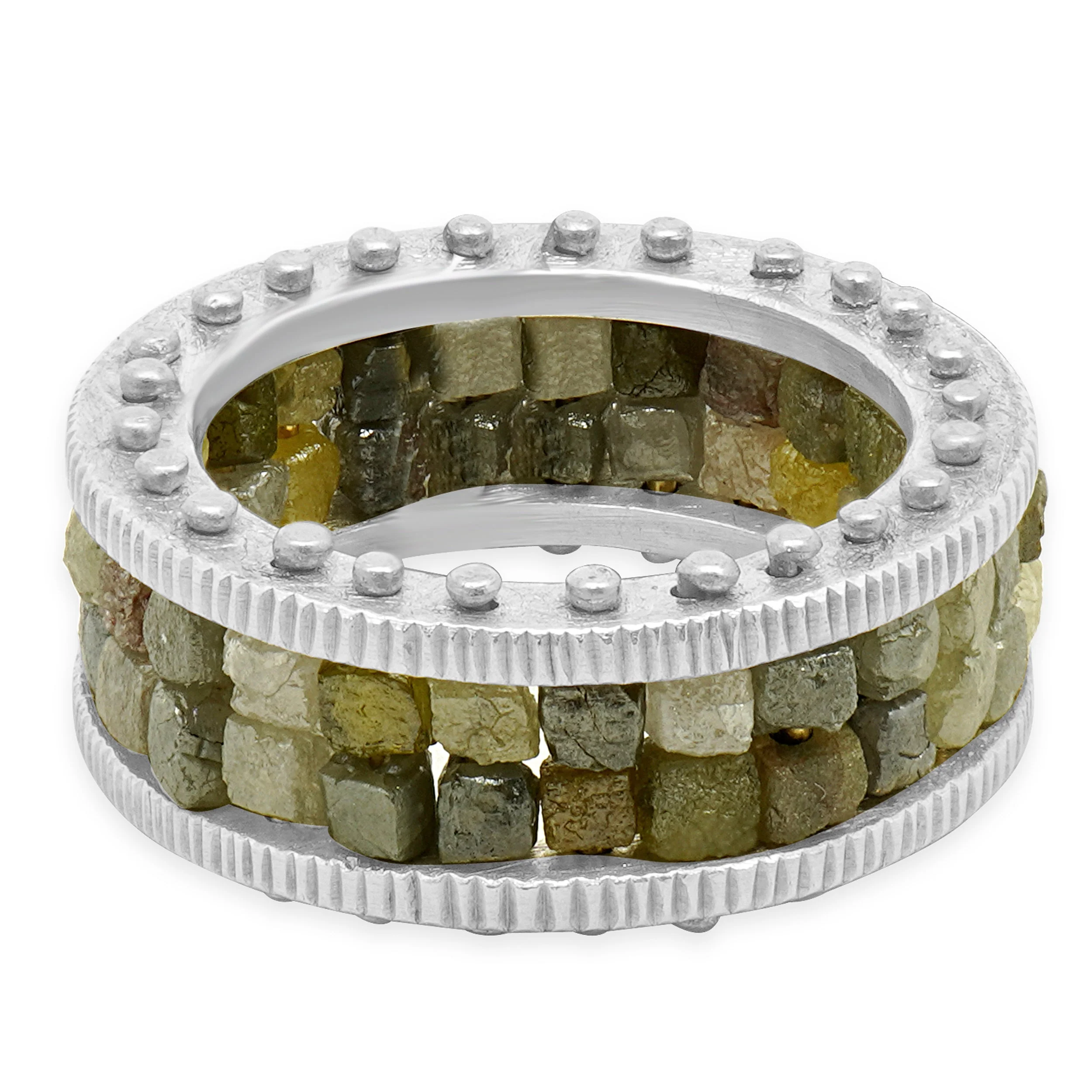 Todd Reed Sterling Silver & 18 Karat Yellow Gold Two Row Raw Cut Diamond Band