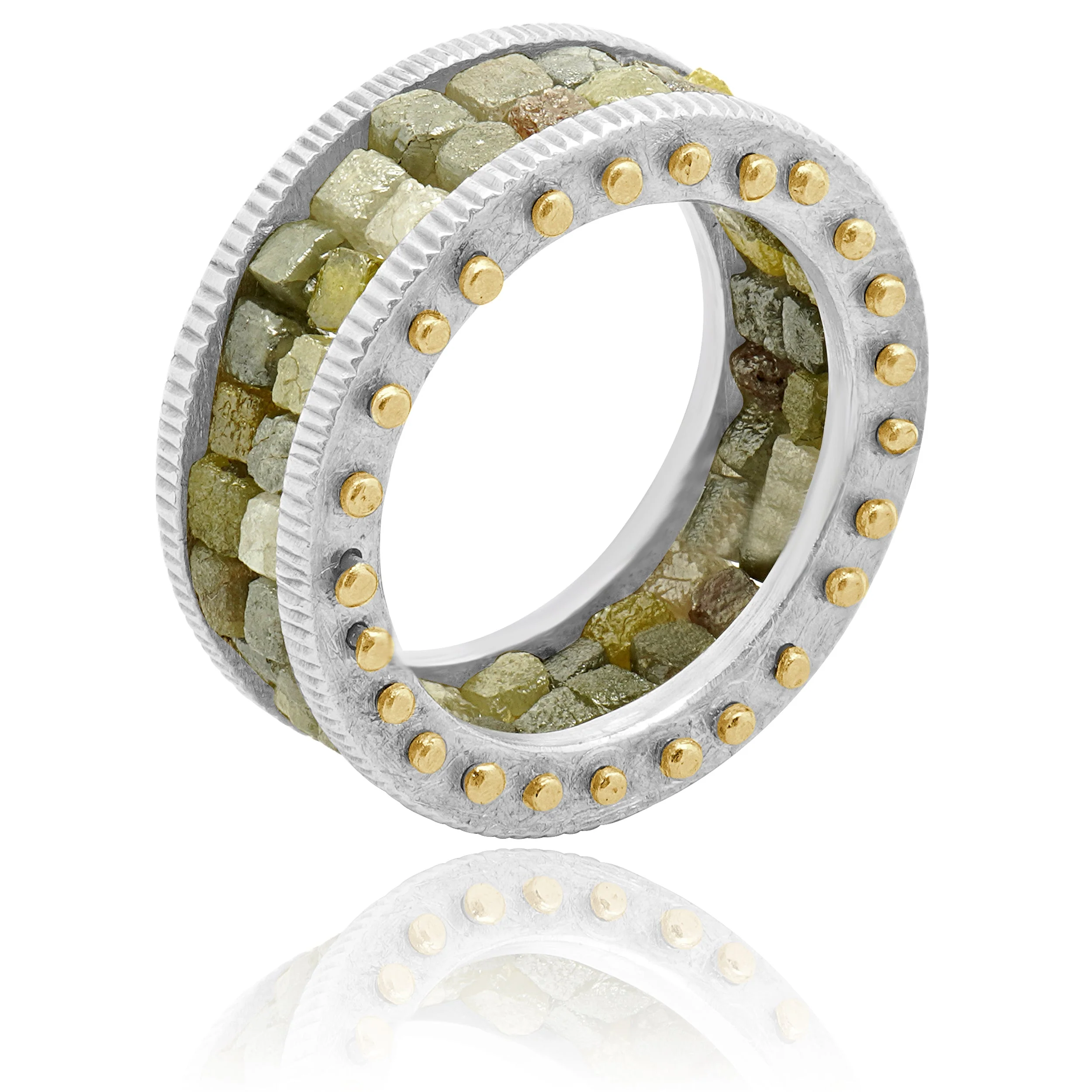 Todd Reed Sterling Silver & 18 Karat Yellow Gold Two Row Raw Cut Diamond Band - Image 3