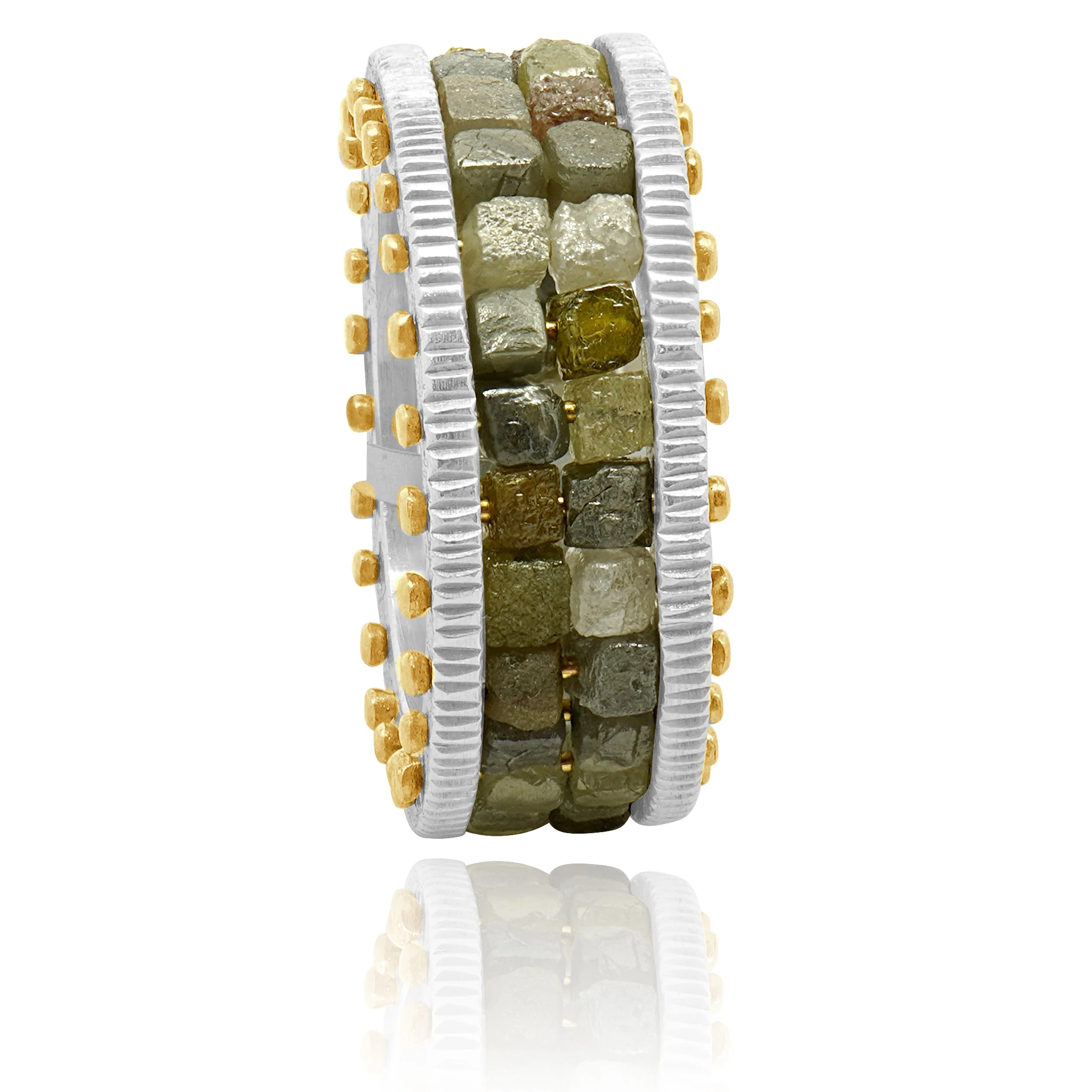 Todd Reed Sterling Silver & 18 Karat Yellow Gold Two Row Raw Cut Diamond Band - Image 4