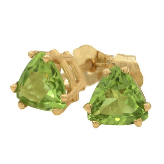 14K Yellow Gold Trillion Peridot Stud Earrings