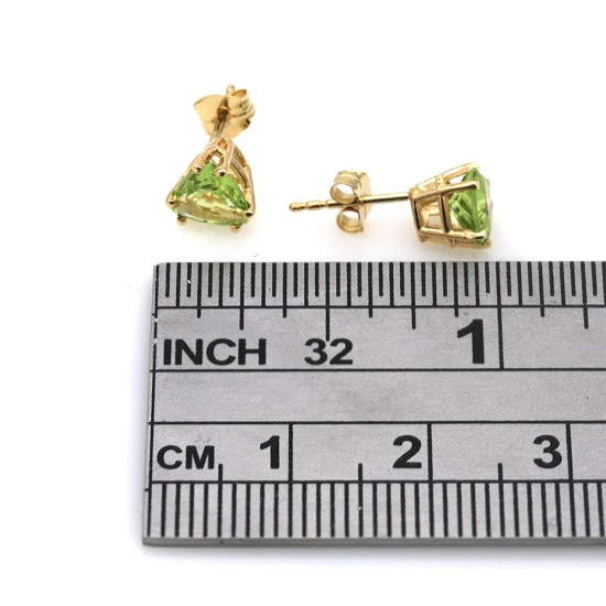 14K Yellow Gold Trillion Peridot Stud Earrings - Image 2