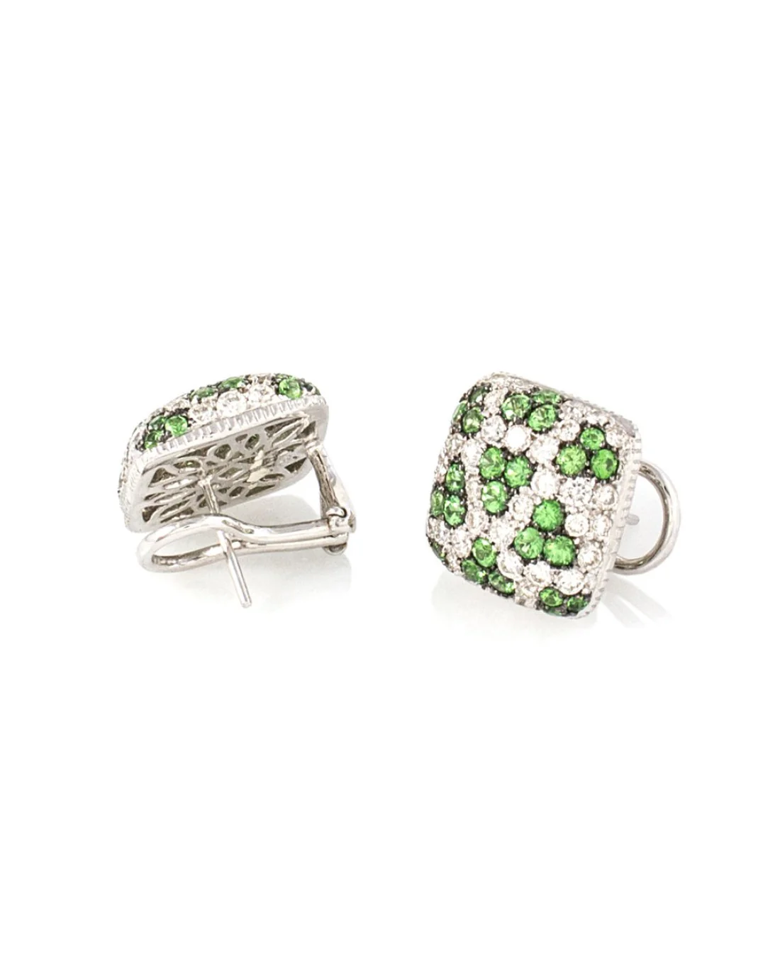 Tsavorite ad Diamond Square Cushion Earrings - Image 2