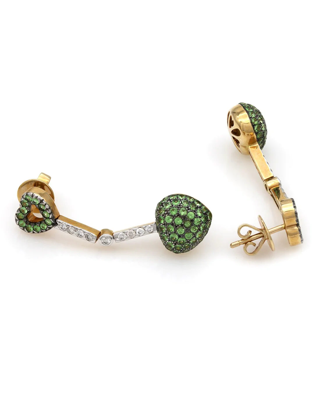 Tsavorite and Diamond Heart Dangle Earrings - Image 2