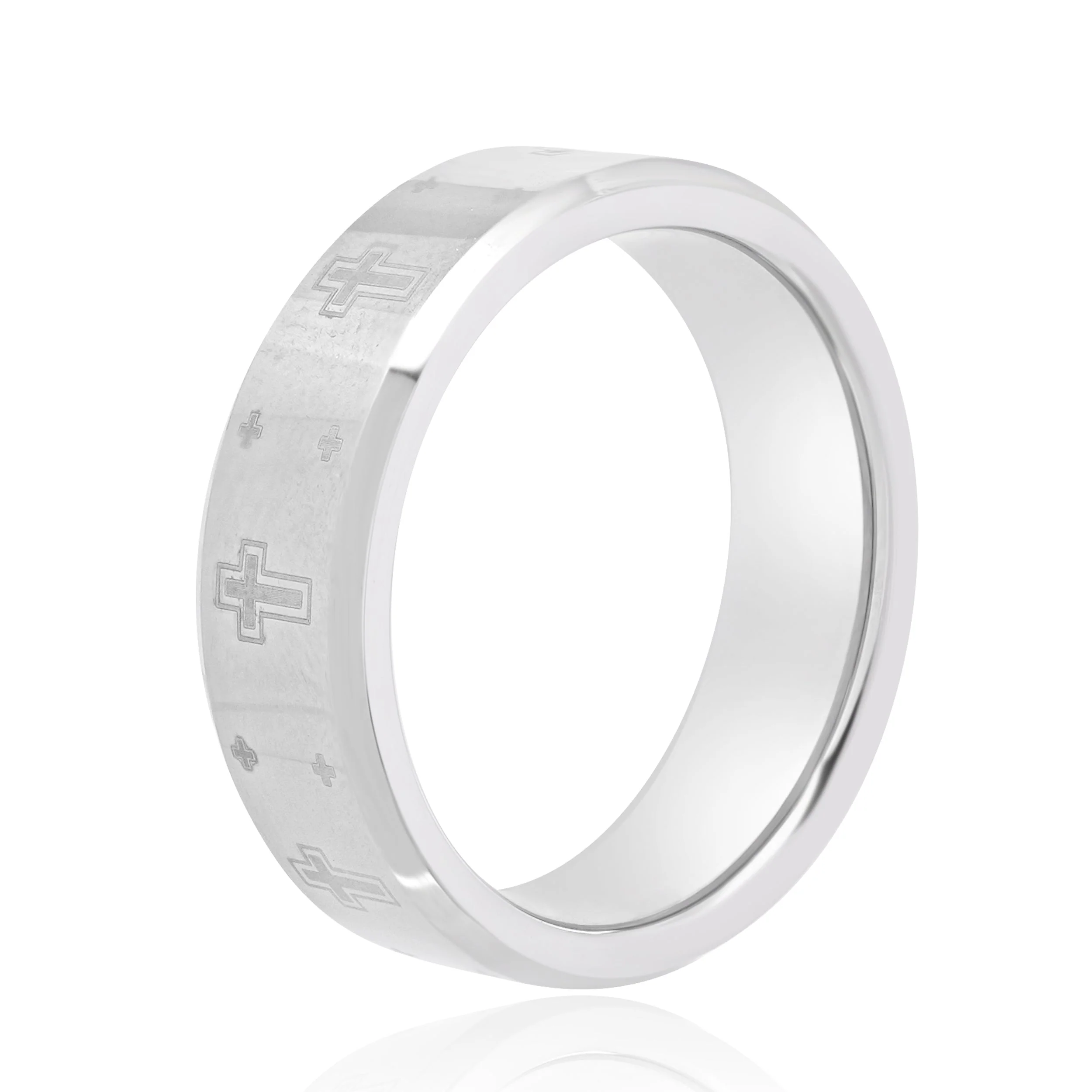Tungsten Beveled 7MM Ring with Lasered Crosses - Image 3