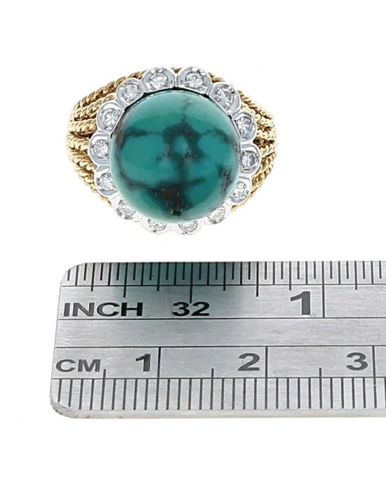 Turquoise Ball and Diamond Accent Rope Motif Ring - Image 3