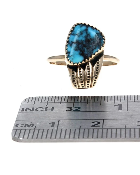 Turquoise Etched Ring in Gold - Image 3