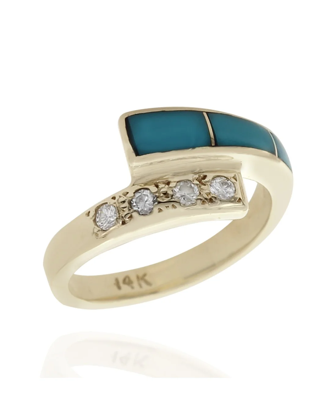 Turquoise Inlay and Diamond Bypass Ring