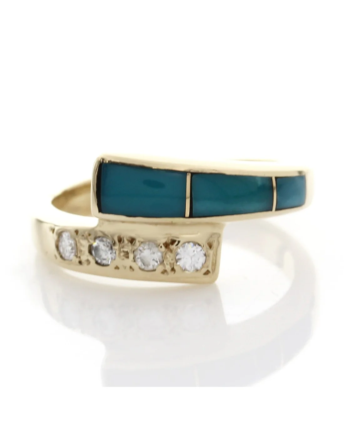 Turquoise Inlay and Diamond Bypass Ring - Image 2