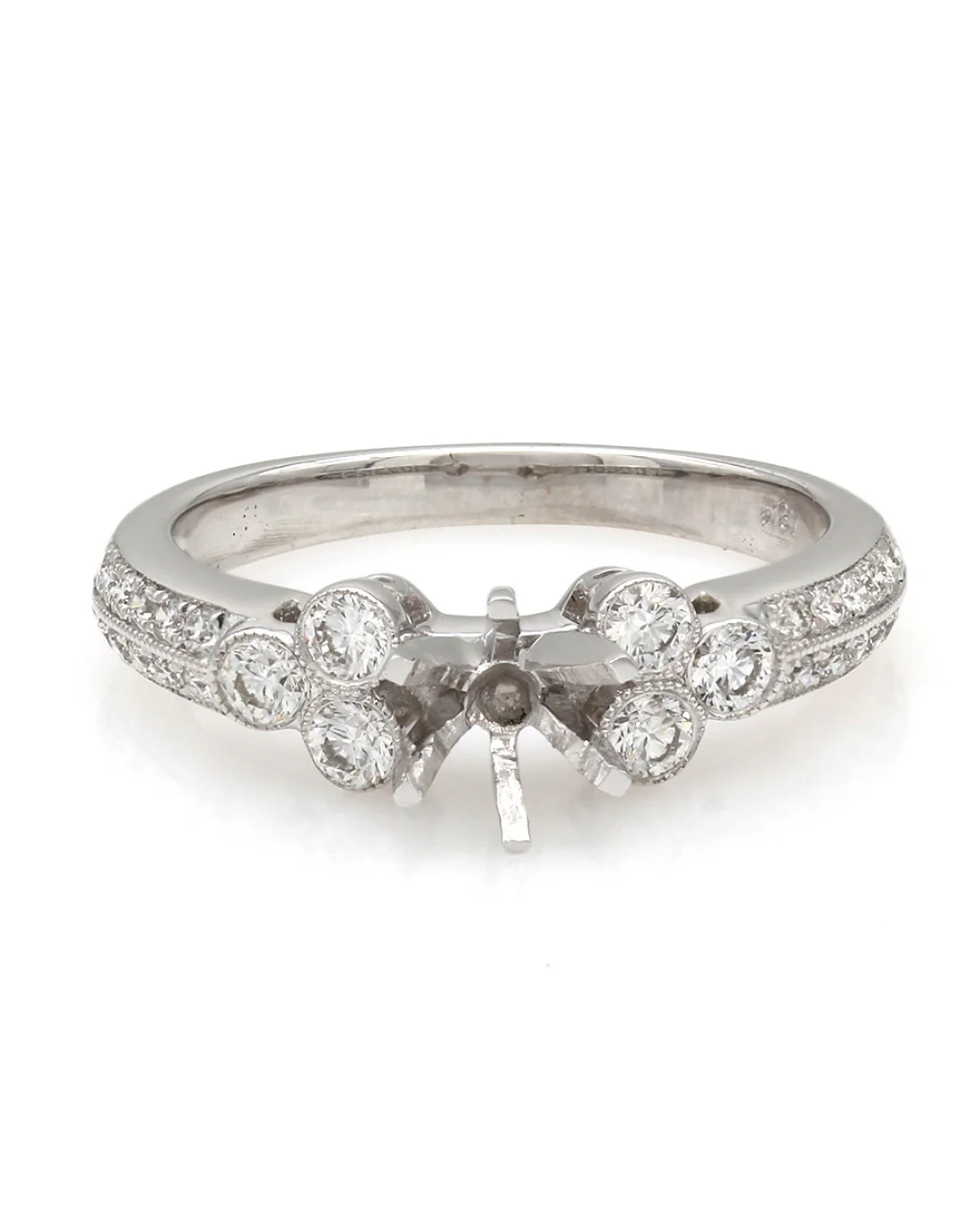 Two Row, Bezel Set, Diamond Mounting with Milgrain in 18k White Gold - Image 2