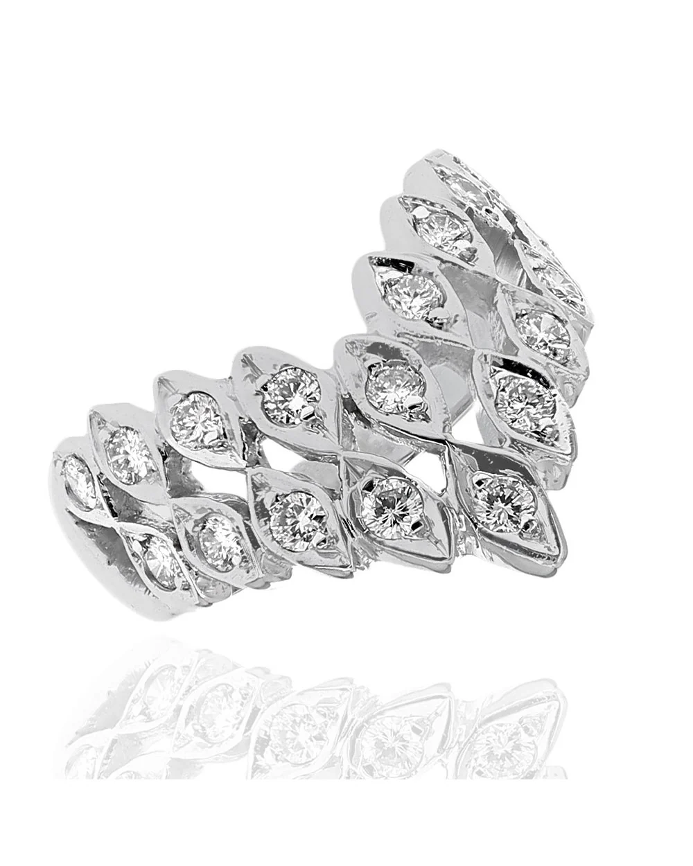 Two Row Diamond Open Cut Chevron Ring in White Gold