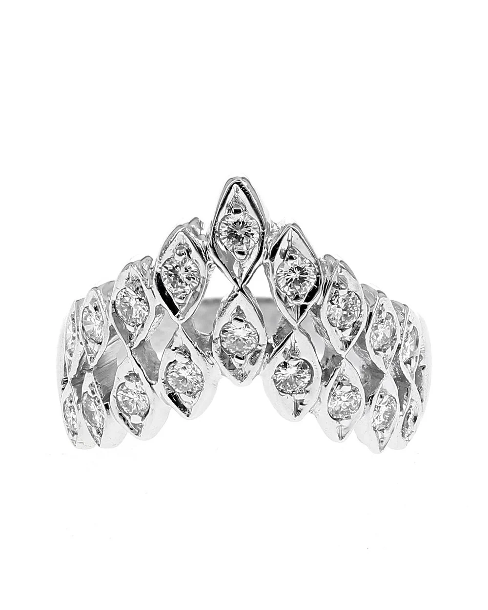 Two Row Diamond Open Cut Chevron Ring in White Gold - Image 2
