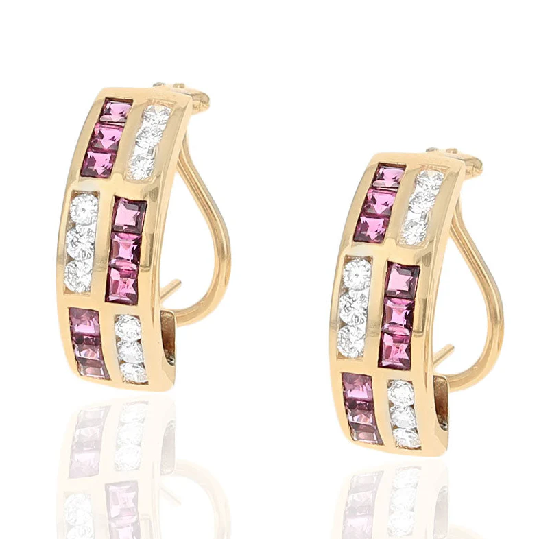 Two Row Ruby and Diamond Half Hoop Earrings