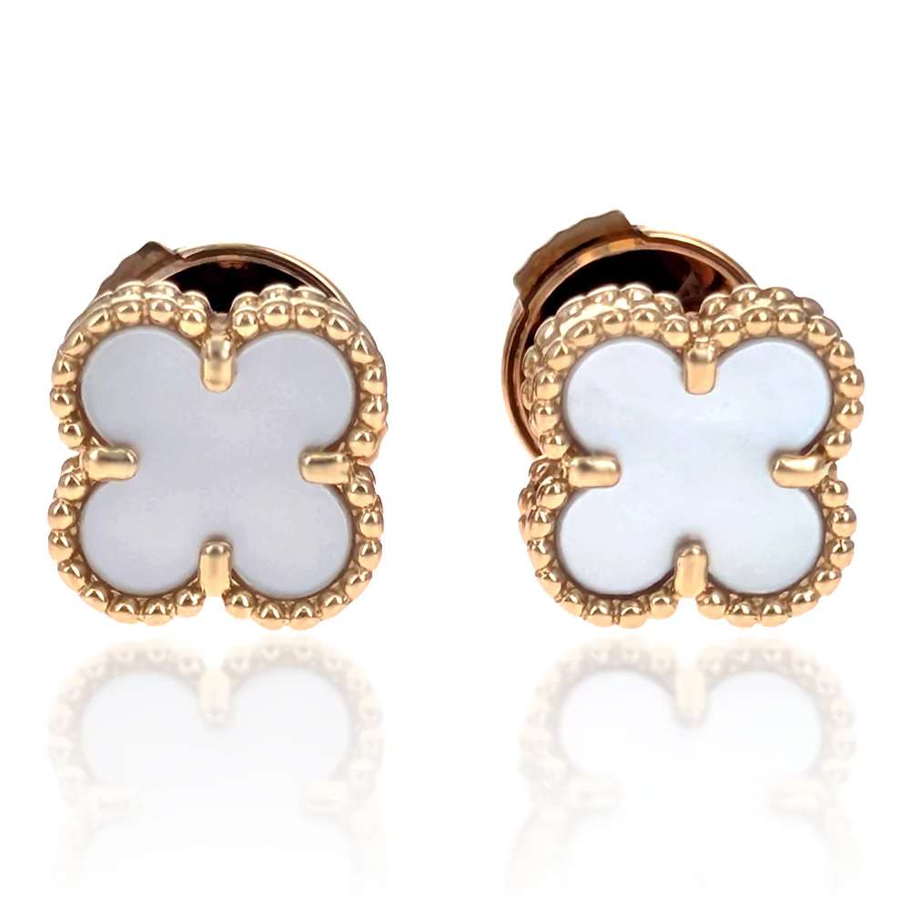 Van Cleef & Arpels 18K Yellow Gold Mother-of-Pearl Sweetheart Alhambra Stud Earrings