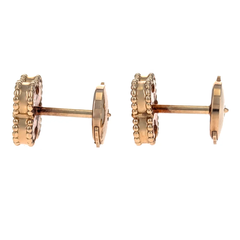 Van Cleef & Arpels 18K Yellow Gold Mother-of-Pearl Sweetheart Alhambra Stud Earrings - Image 2