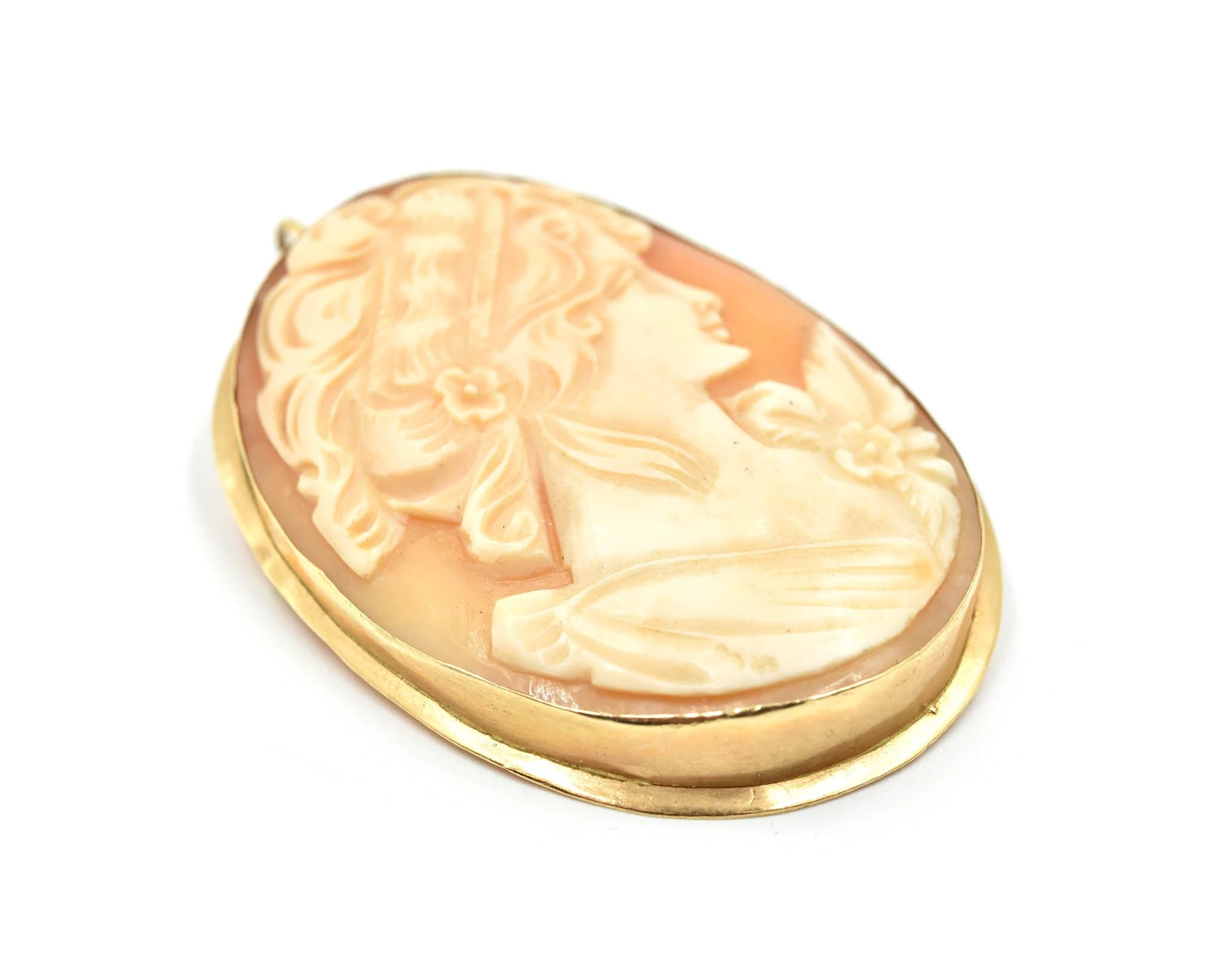Vintage 14k Yellow Gold Shell Cameo Pin/Pendant, 9.3 Grams