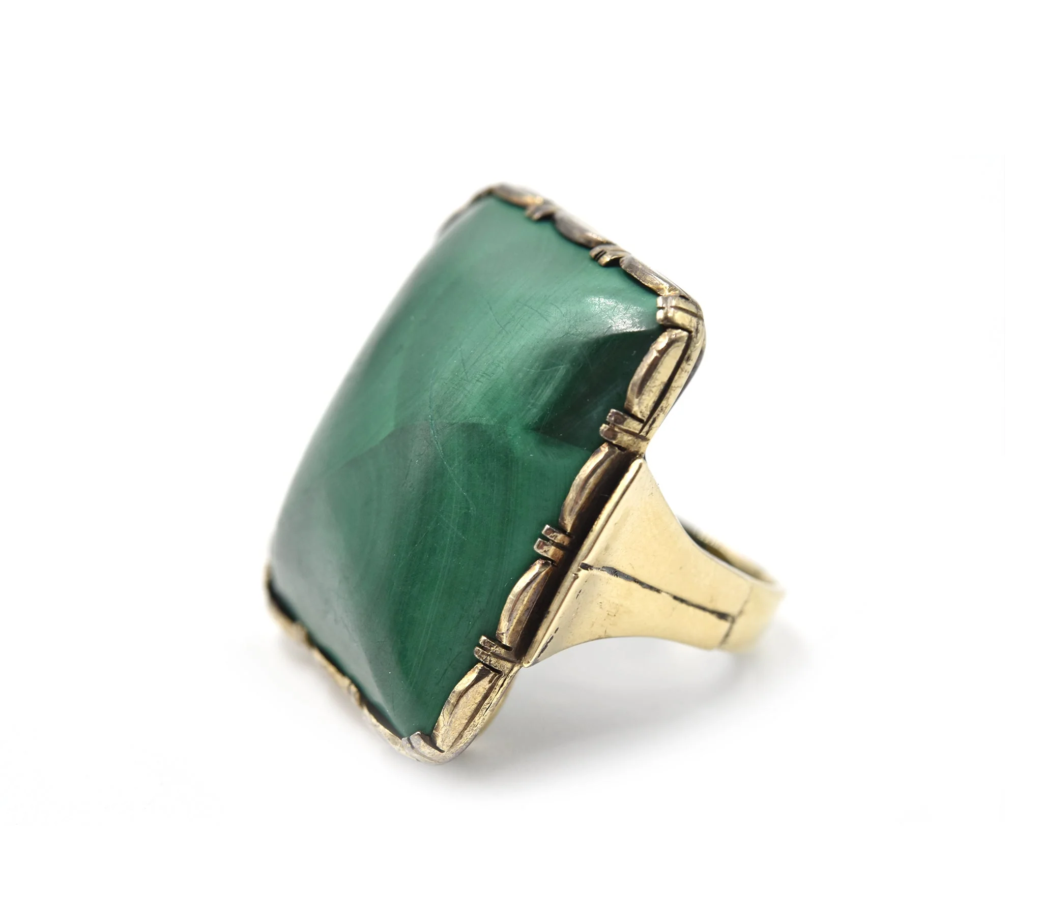 Vintage 1920s Malachite 9k Yellow Gold Ring - Image 3