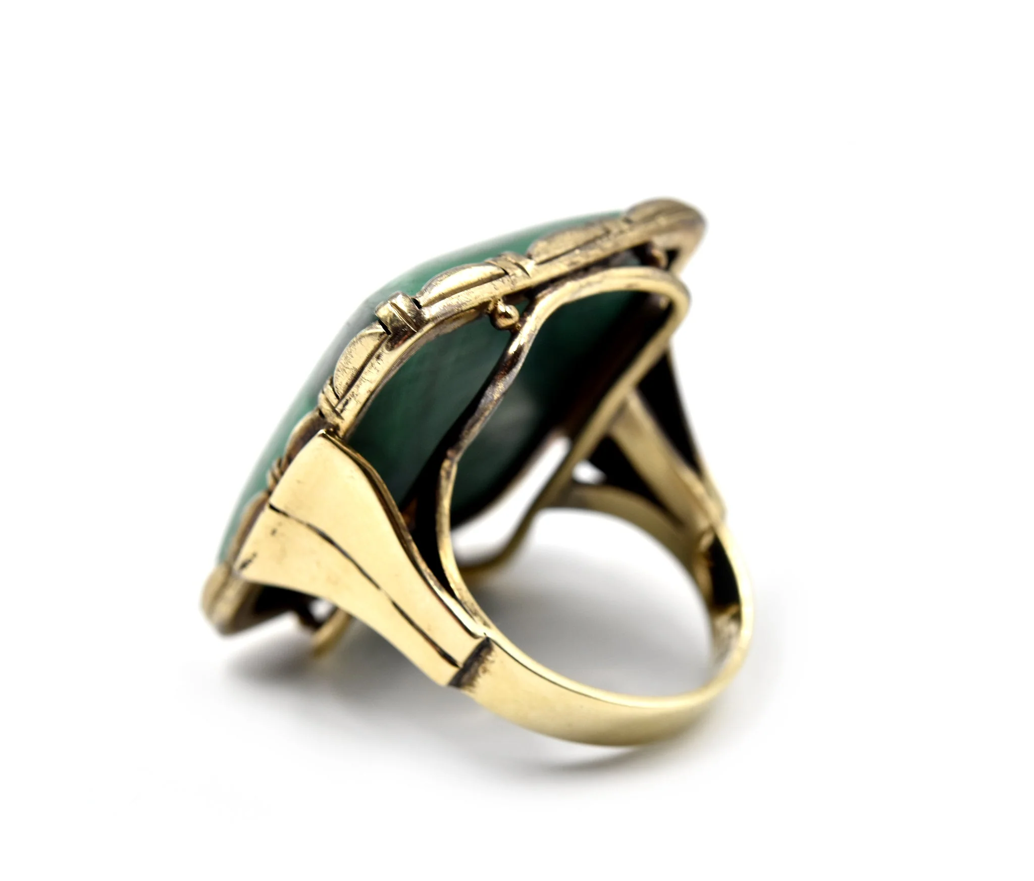 Vintage 1920s Malachite 9k Yellow Gold Ring - Image 4