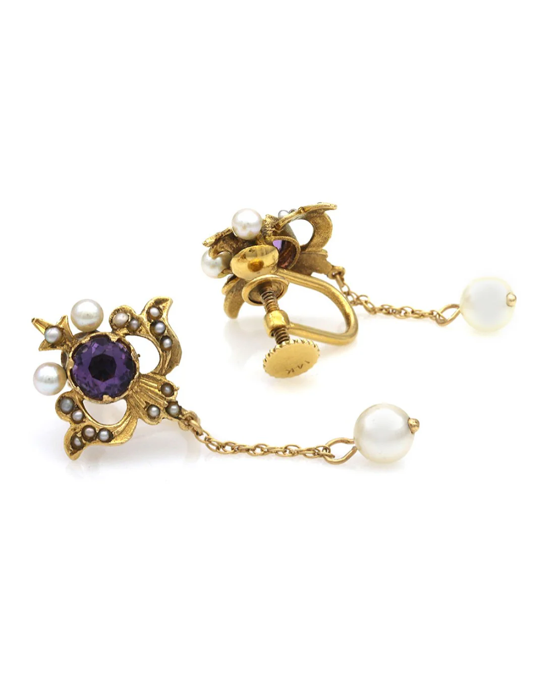 Vintage Amethyst and Pearl Dangle Earrings - Image 2