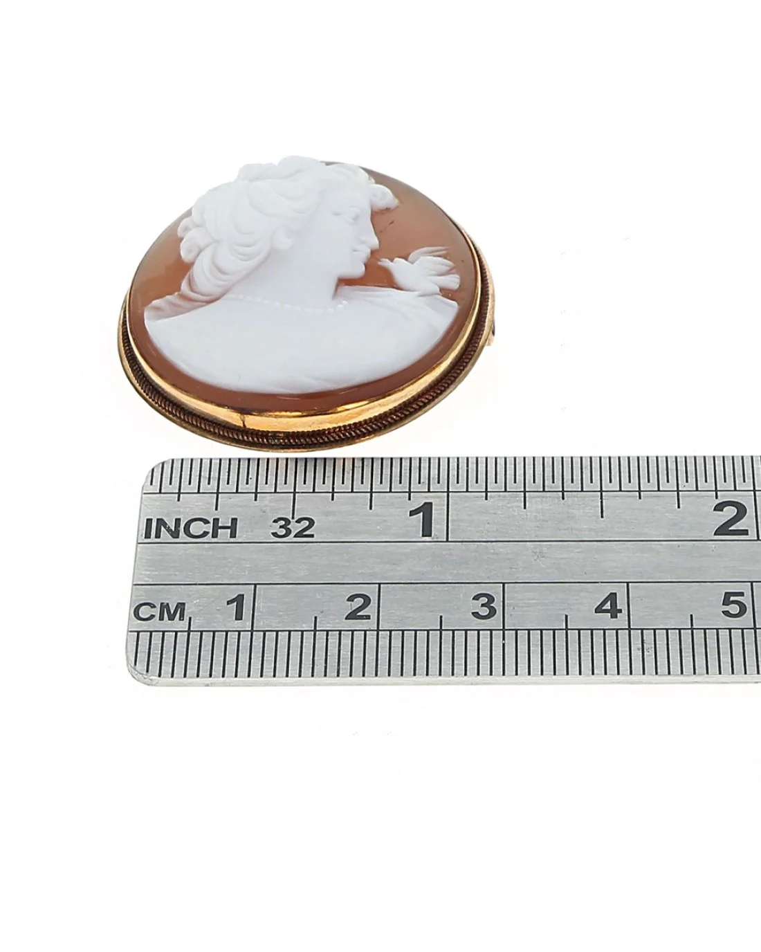 Vintage Brown Shell Lady with Bird Cameo Pin - Image 3